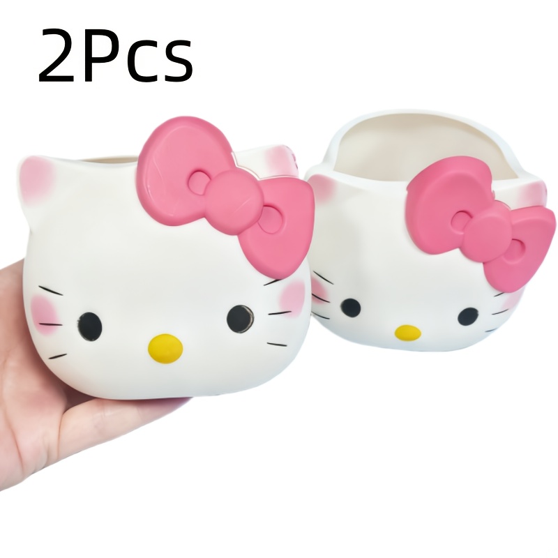 2pcs Pcs Hello Kitty Pen Holder & Storage Box - Cute Iconic Kt Cat Plastic Desk Organizer Suitable For, Office, Travel - Multifunctional For Pens, Brushes, Small