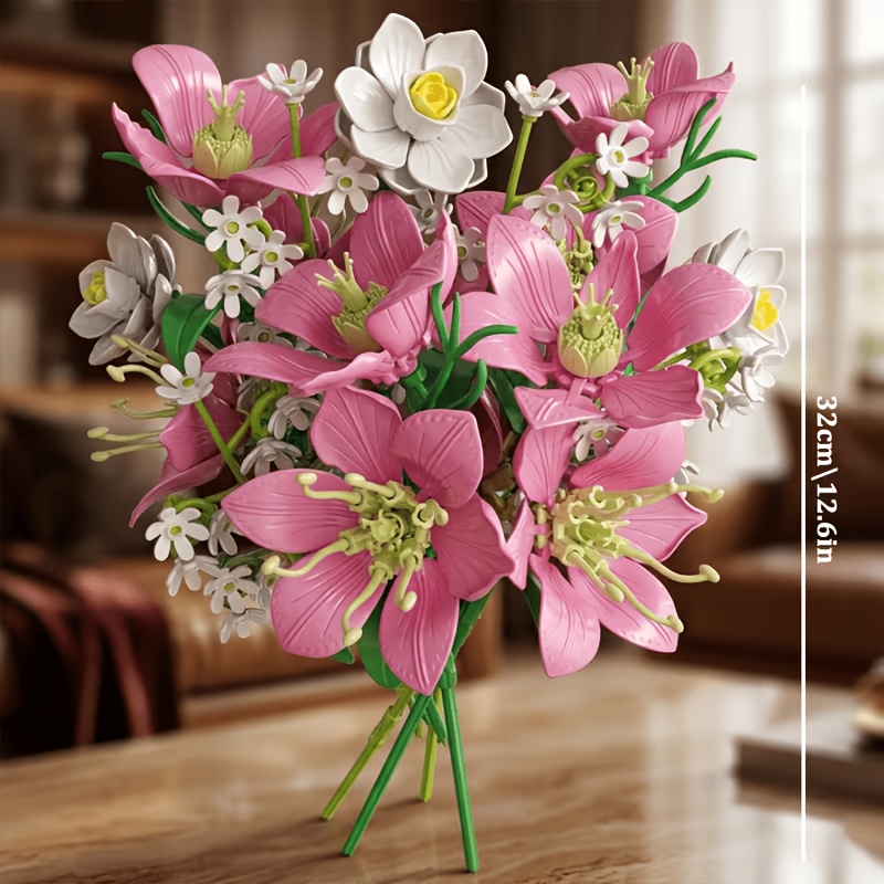 Mixed Pink And White Floral Bouquet Building Block Set