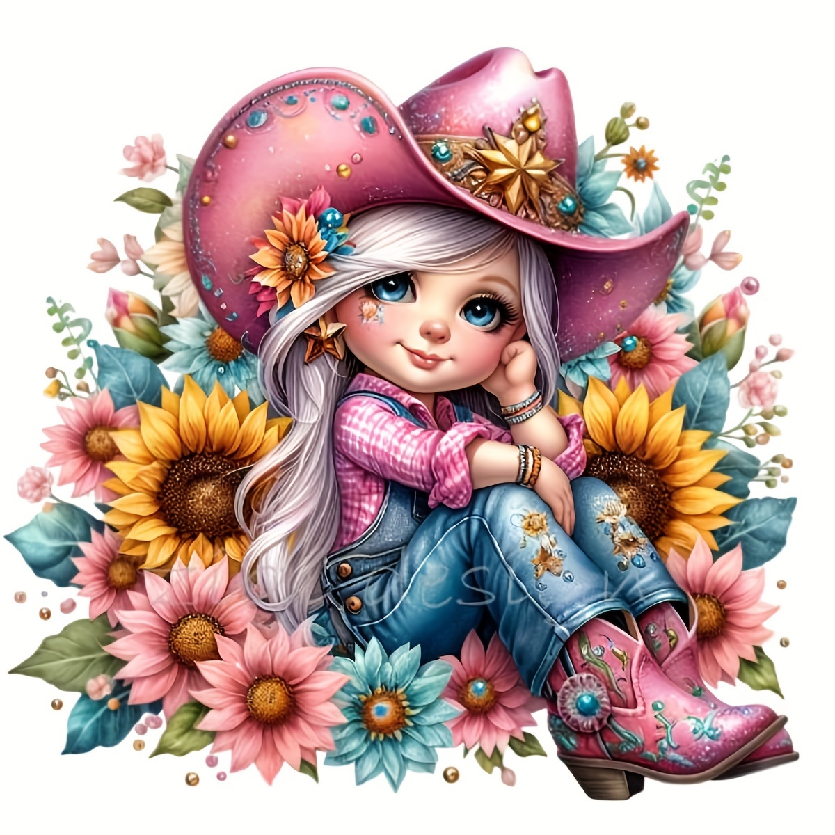 

Sunflower & Western Cowboy 5d Diamond Painting Kit For Adults - Diy Round Full Drill Art, Acrylic Gems Craft Set For Beginners, Home Wall Decor Gift