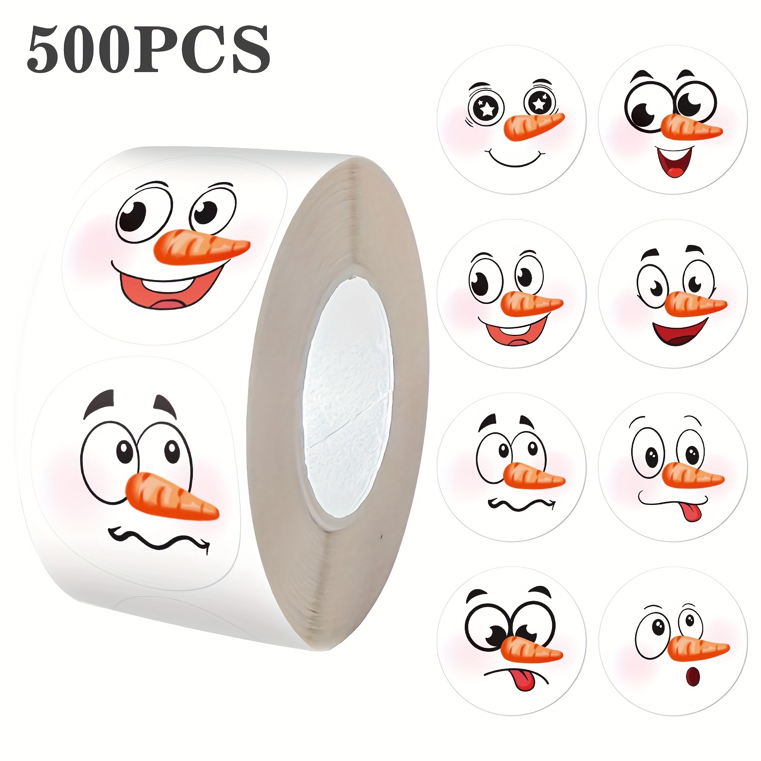 

500pcs Roll Of Adorable Snowman Stickers - Christmas Gift Wrapping, Envelope Seals & Crafts, 1-inch Size