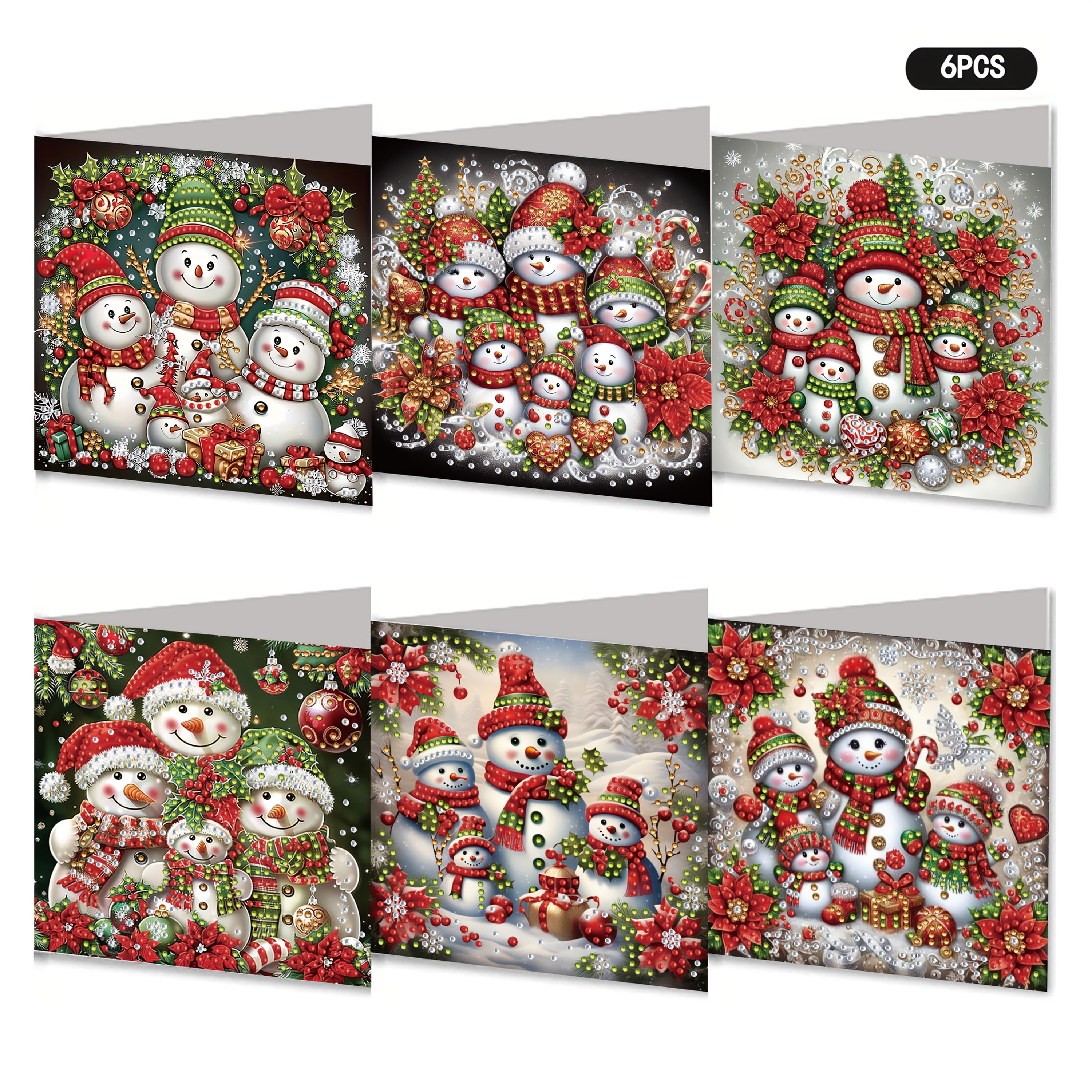 TEMU A Set Of 6 Christmas Snowman Themed Diamond Painting Greeting Cards, Unique Rhinestone Art Card Crafts, Includes 6 Envelopes, Mosaic Handmade