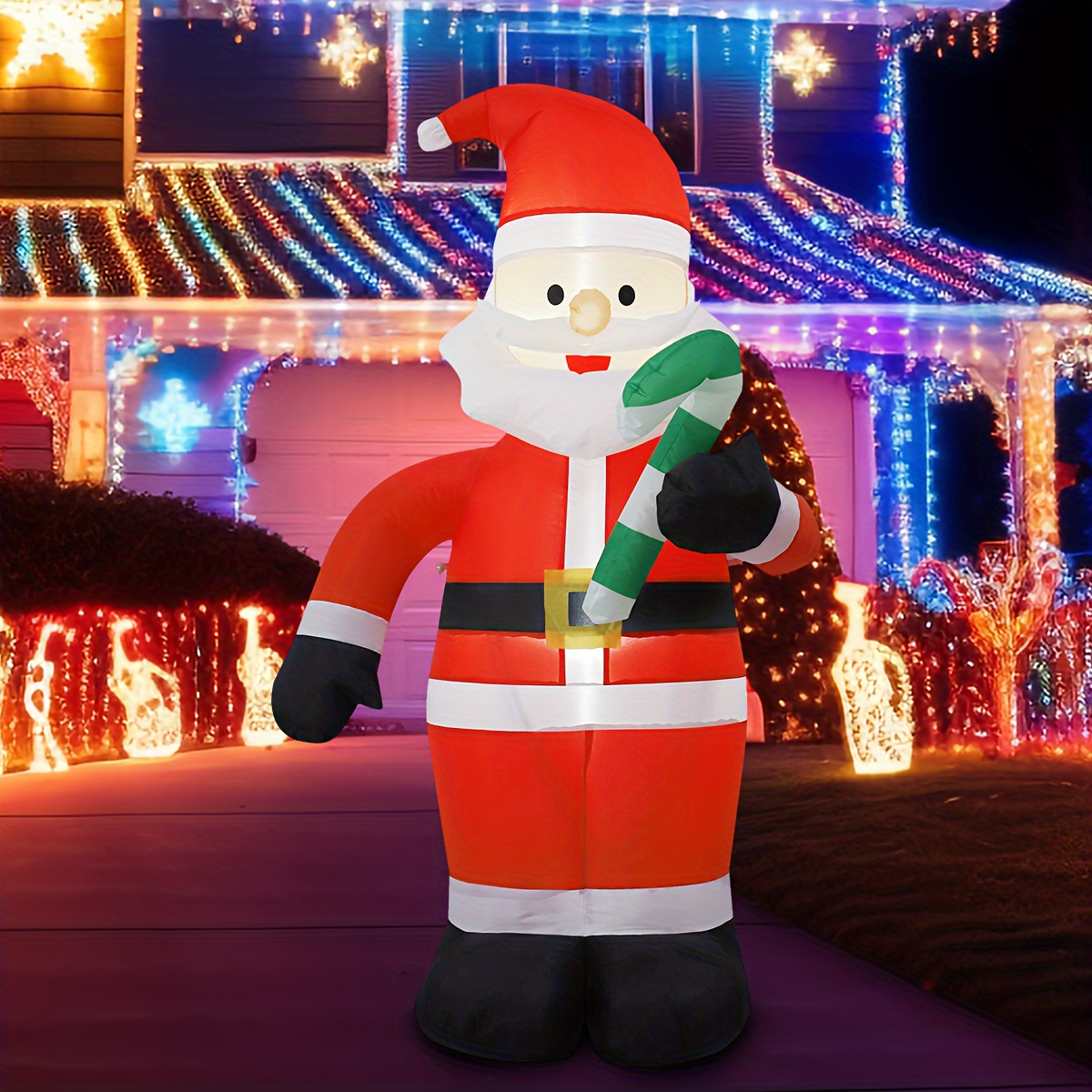   Santa Claus inflable con luces LED - 1.2   , decoración de Navidad para exterior, montaje con estaca, plástico,   única, 120V, enchufe estadounidense, sin batería, para decoración de jardín y fiestas de vacaciones detalles 1