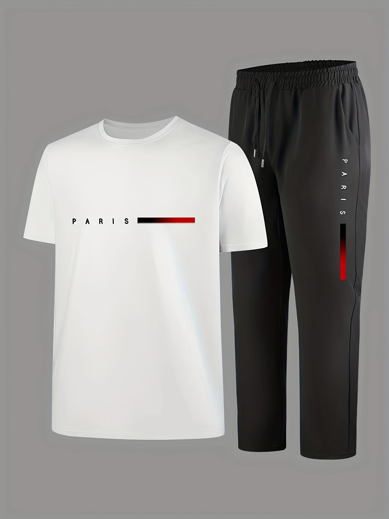 mens casual sports two piece set short sleeve top straight leg pants with paris print fashionable and trendy ideal for summer parties casual and everyday wear short sleeve top print trousers details 26