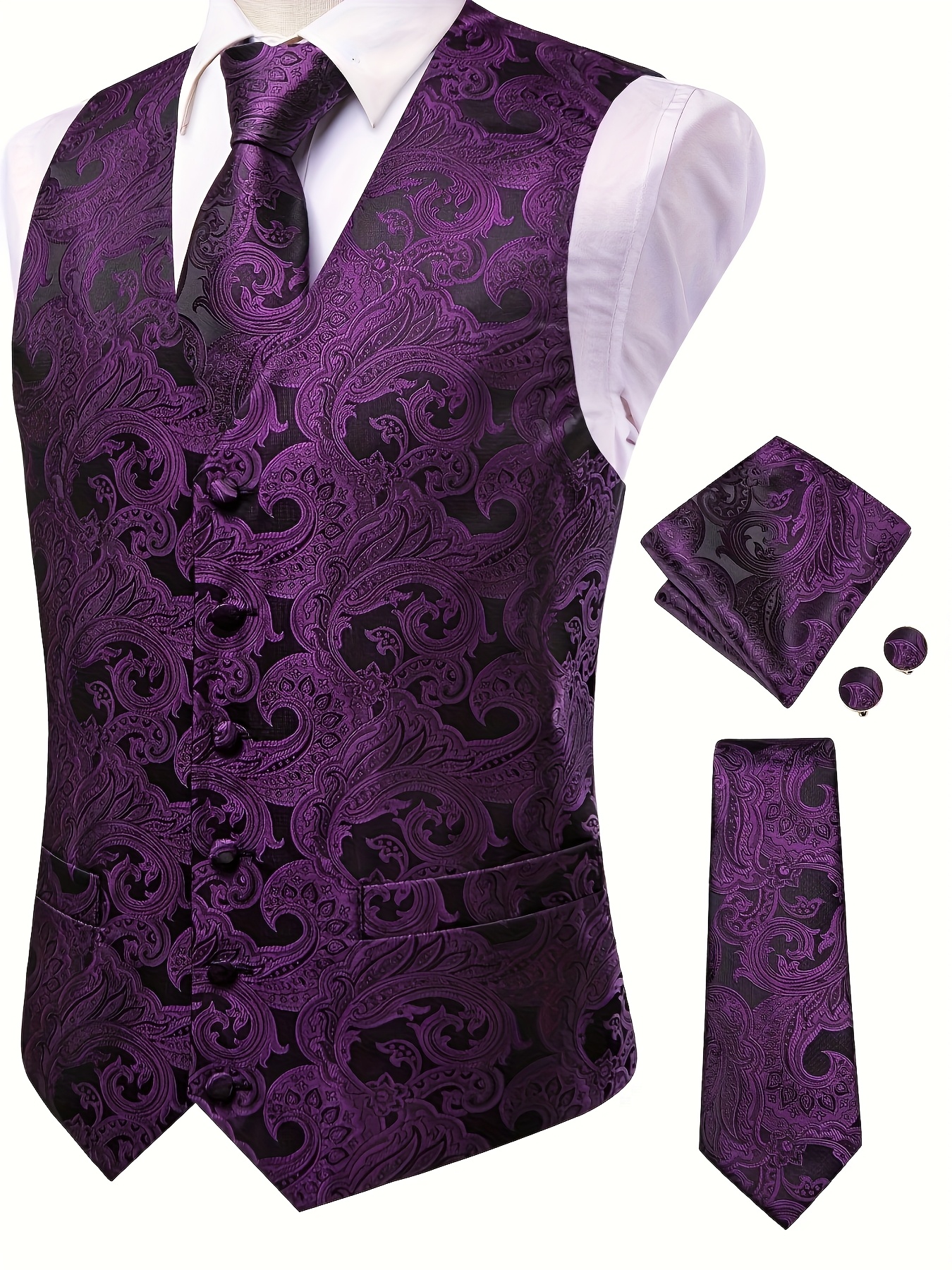 stylish mens wedding party suit vest tie handkerchief cufflinks