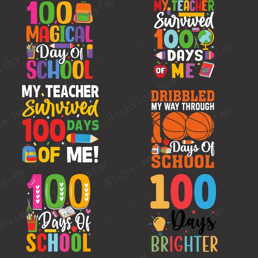 

6pcs/set Days School Style Transfer Diy Washable T-shirt Iron On Patches Decor