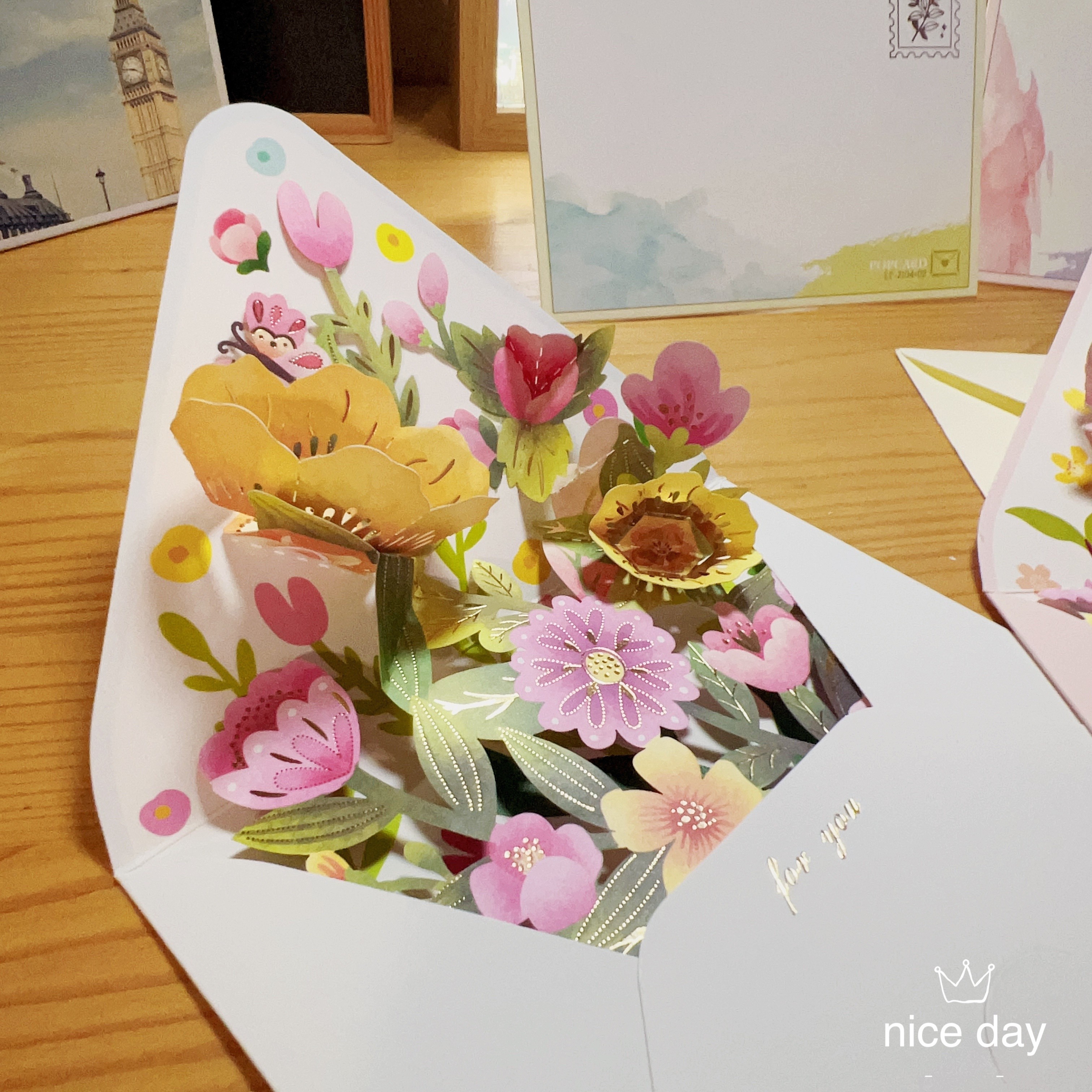 1pc Exquisite Flowers 3d Greeting Cards And Envelopes Universal Creative Gratitude 3d Greeting Cards Universal Information Cards, Handmade Paper Engraving Cards