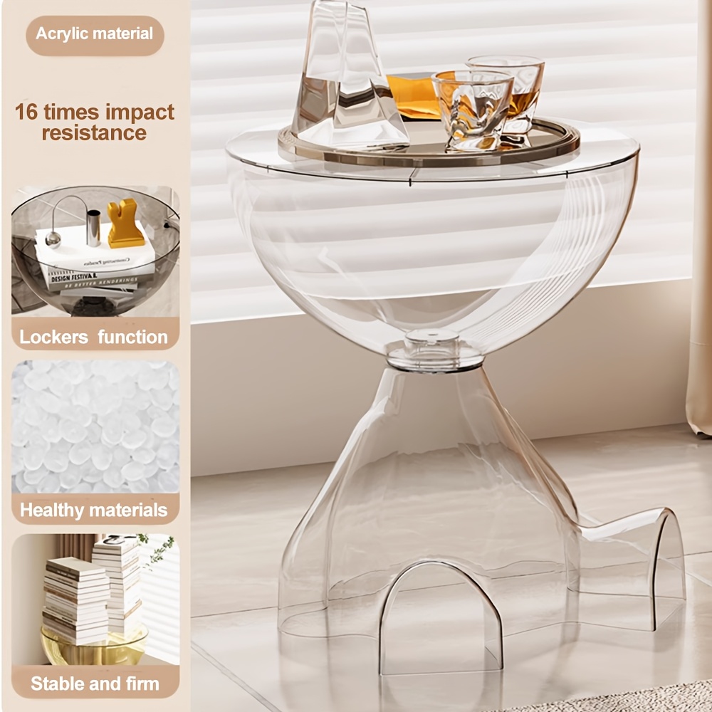 TEMU Modern Minimalist Transparent Teddy Bear Coffee Table With Wheels - Space-saving Mobile Shelves, Durable For Living Room, Bedroom, Study - Easy