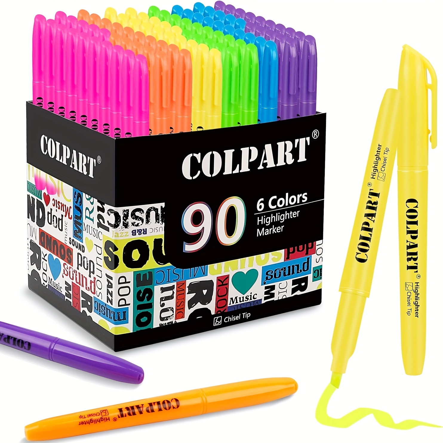 Image of 90 Packs Of 6-color Highlighter Chisel Tip | Professional Art Supplies For Coloring Office, School, And Household Items