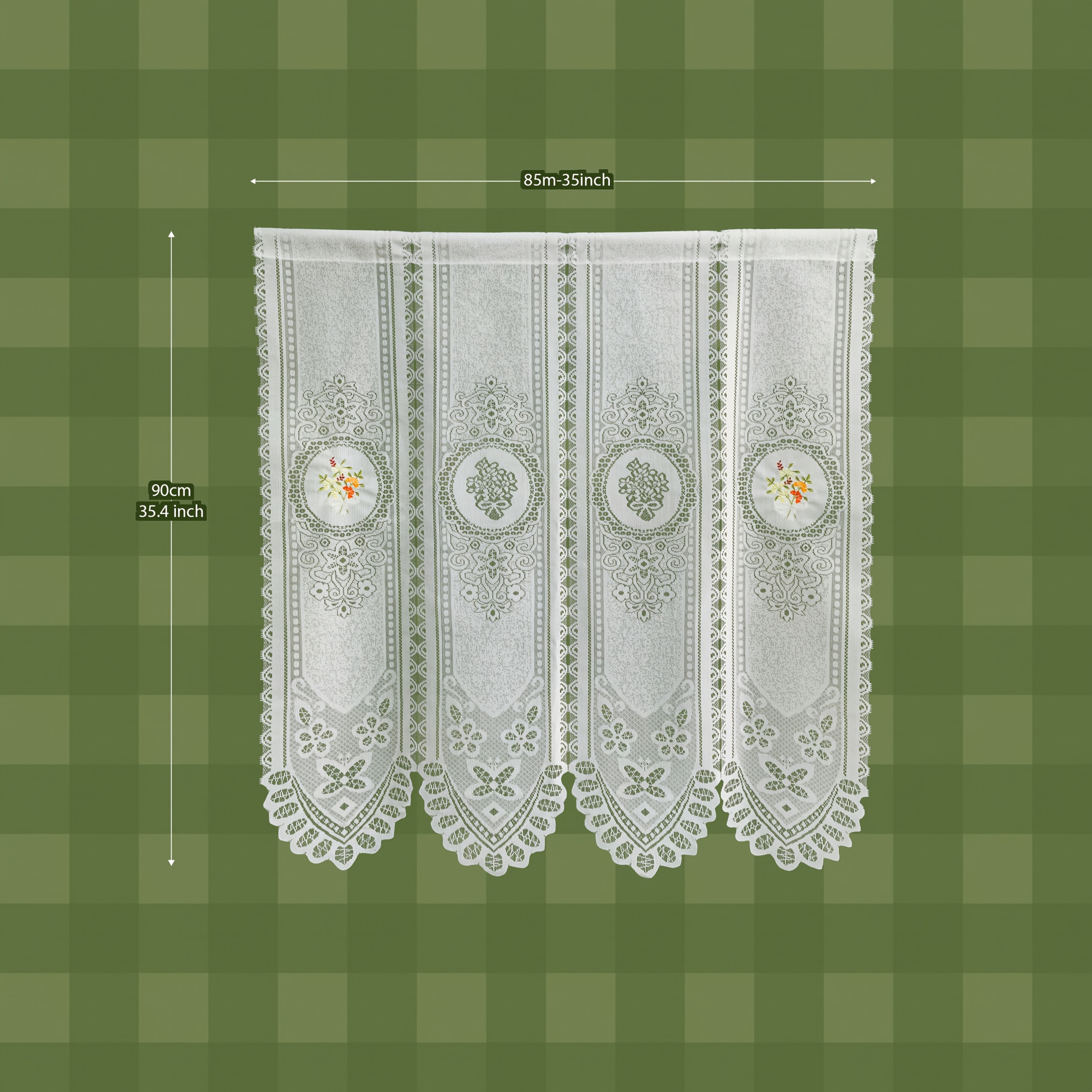 E-shop ., bestickte, cremefarbene Spitzen-Blumenmuster-Vorhang-Überdachung im pastoralen Stil, leicht durchzustechendes Design oben, exquisite