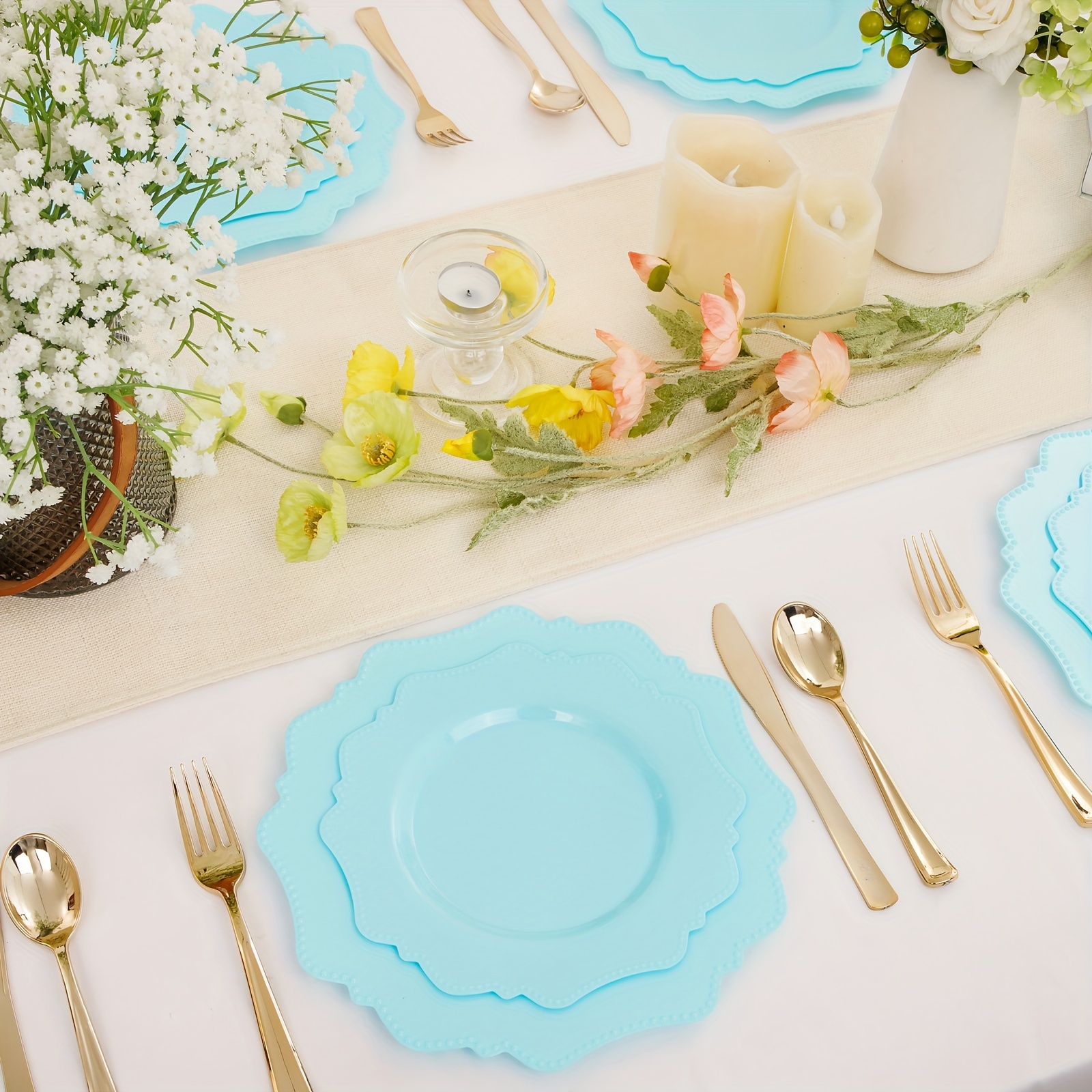 

60pcs Disposable Plastic Plates, Light Blue Party Plates, Heavy Duty 30 Dinner Plates 10.5" And 30 Salad/dessert Plates 8.25" For Party Dinner