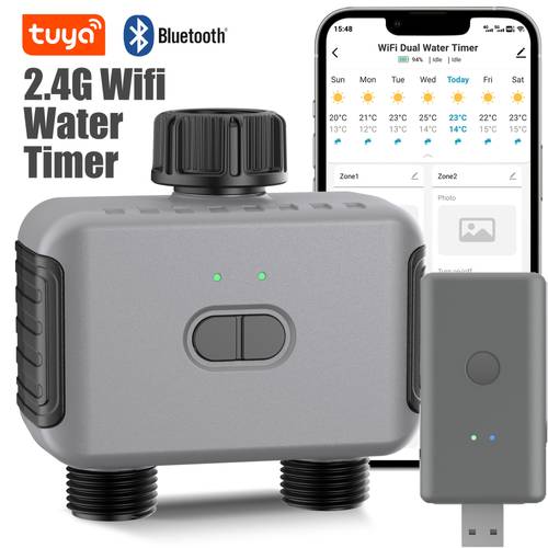 hose timer sprinkler timer with 2 outlets automatic irrigation system controller for lawns and yard compatible with alexa dark gray brass inlet and brass outlet