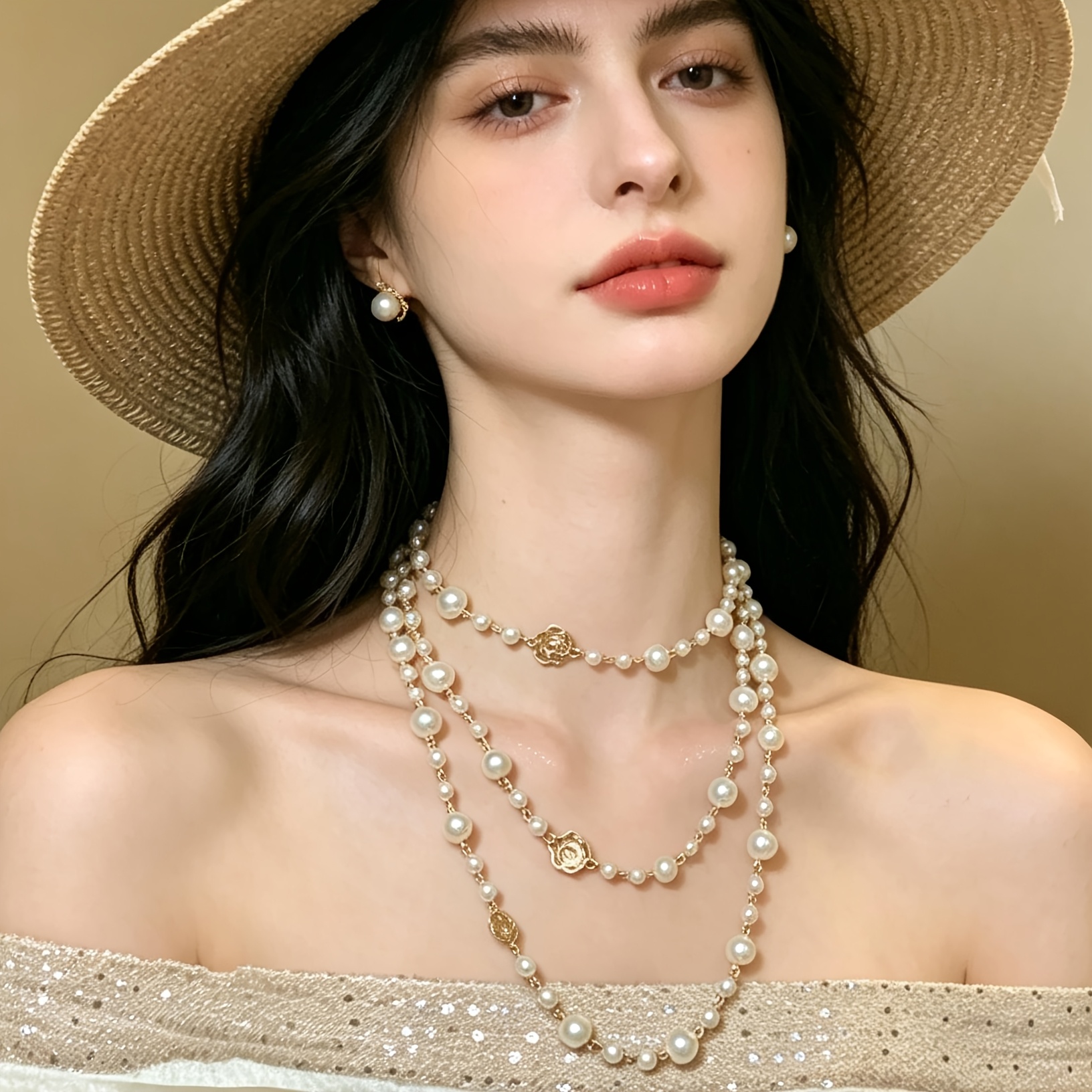 TEMU Fashionable And High-end Flower Necklace For Women, Long Versatile Sweater Chain, Elegant And Luxurious Clothing Accessory Pendant Jewelry