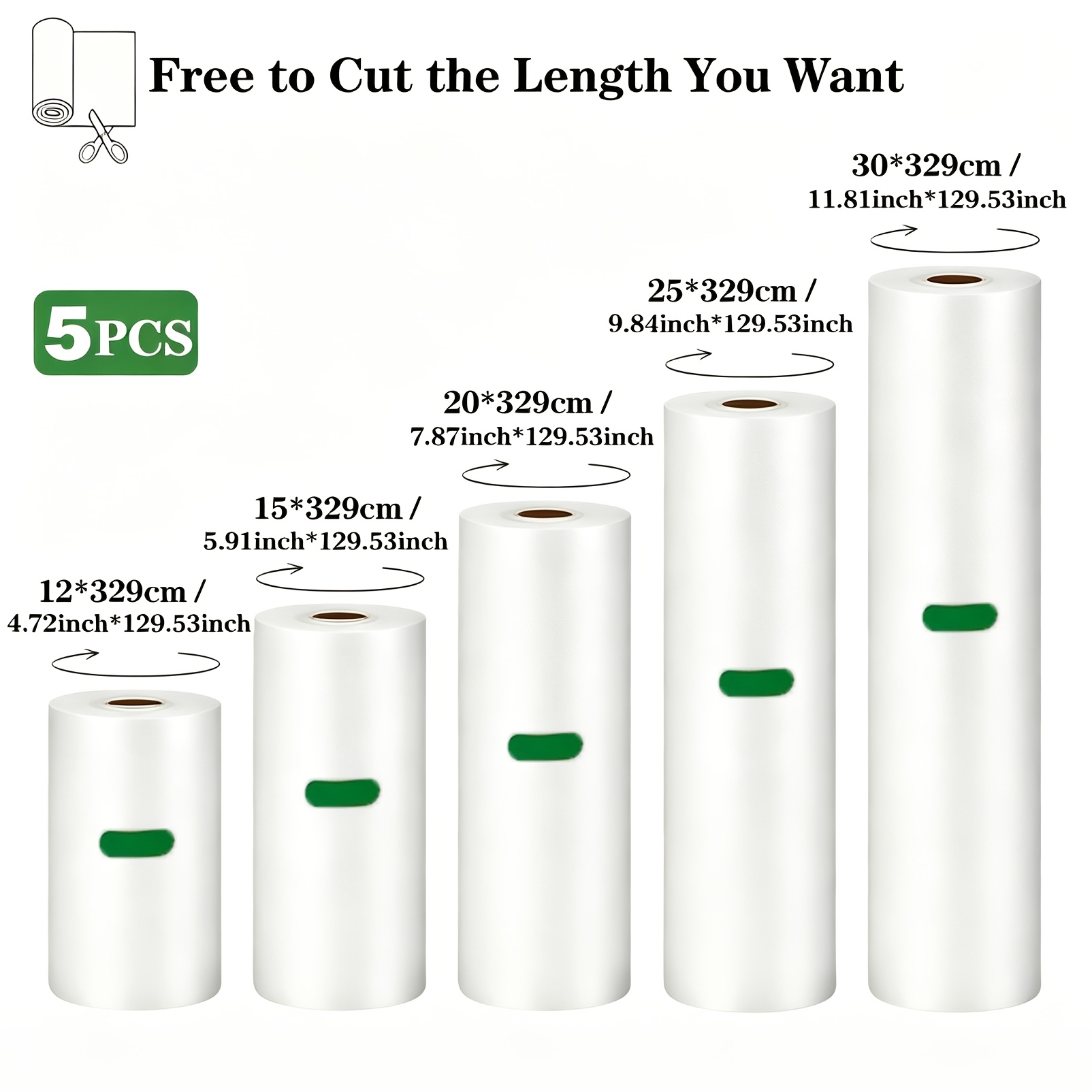 Image of 5 Bpa-free Vacuum Sealer Rolls, 3.29m Each With 12/15/20/25/28cm Assorted Widths, Heavy Duty Textured Bags For Food Storage, Meal Prep & Sous Vide Cooking, Long- For Home & Commercial Use