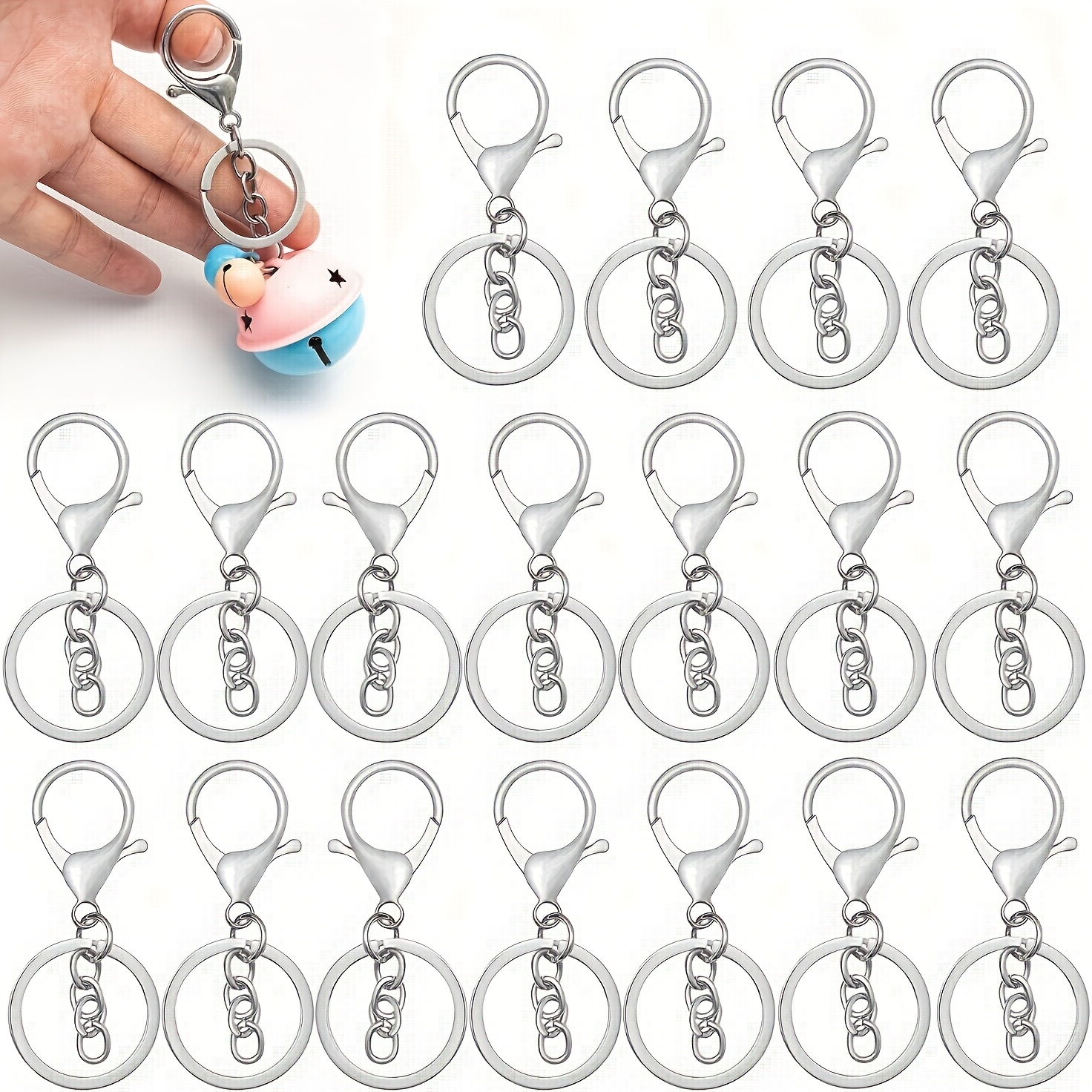 TEMU 18pcs Men's Keychains, Swivel Hook Key Rings Key Fob Flat Open Rings Lobster Clasp Keychains For Crafts