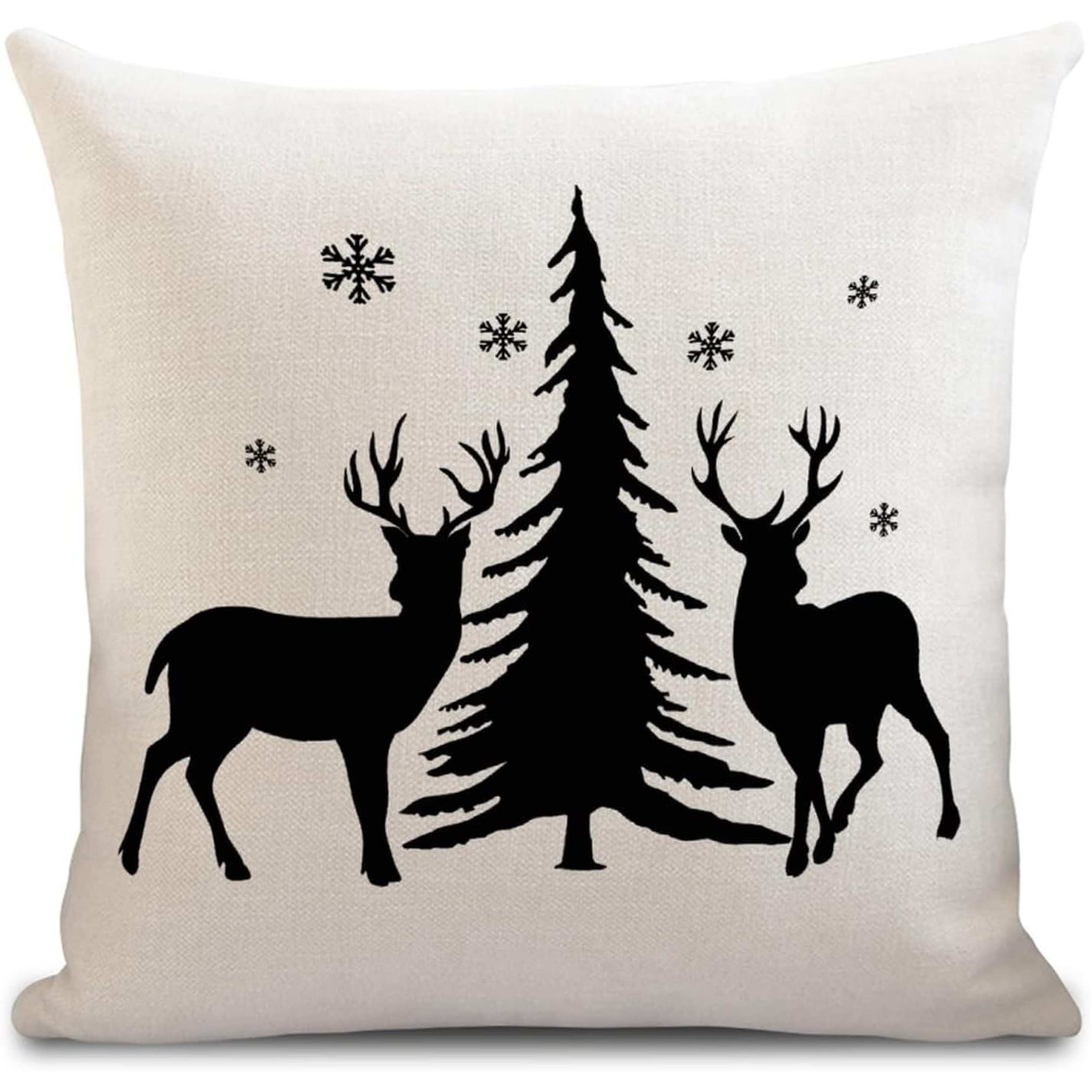 Image of 1pc Linen Throw Pillow Case Beautiful Graphic Pattern Colorful Reindeer And Christmas Pillow Cushion Covers Home Sofa Decorative Black And White, Single Sided Printing, No Pillow Core