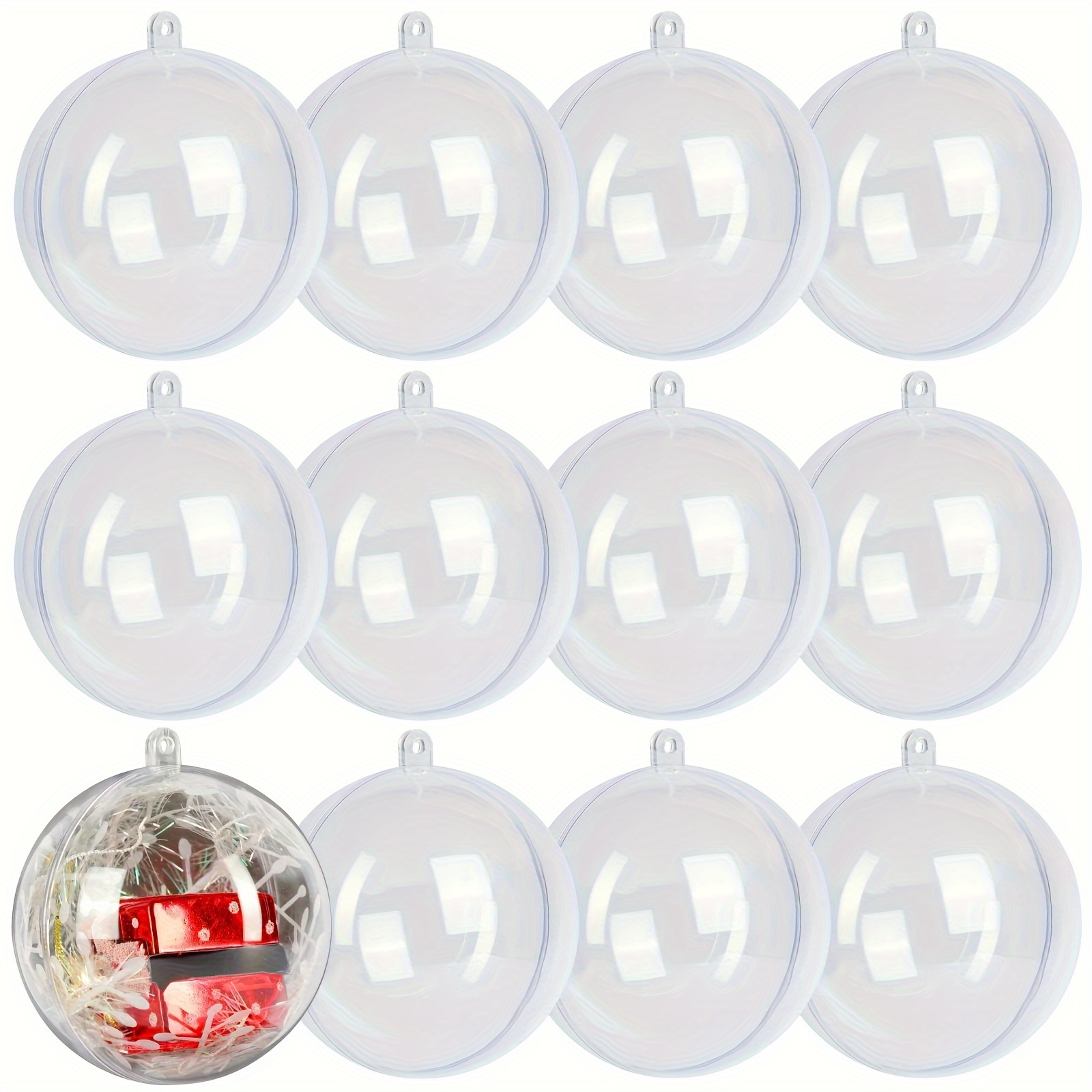 

12pcs Fillable Christmas Ornament Balls, 3.54" Clear Plastic - Holiday & Wedding Decorations, Party, Home Decor