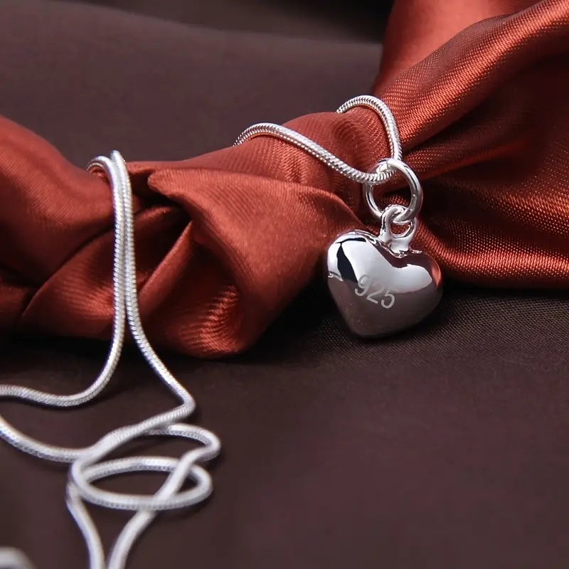 TEMU Pendentif de cœur haut de gamme 925 argenté + collier - plusieurs longueurs d'attache au , bijoux élégants pour mariage et occasions spéciales |