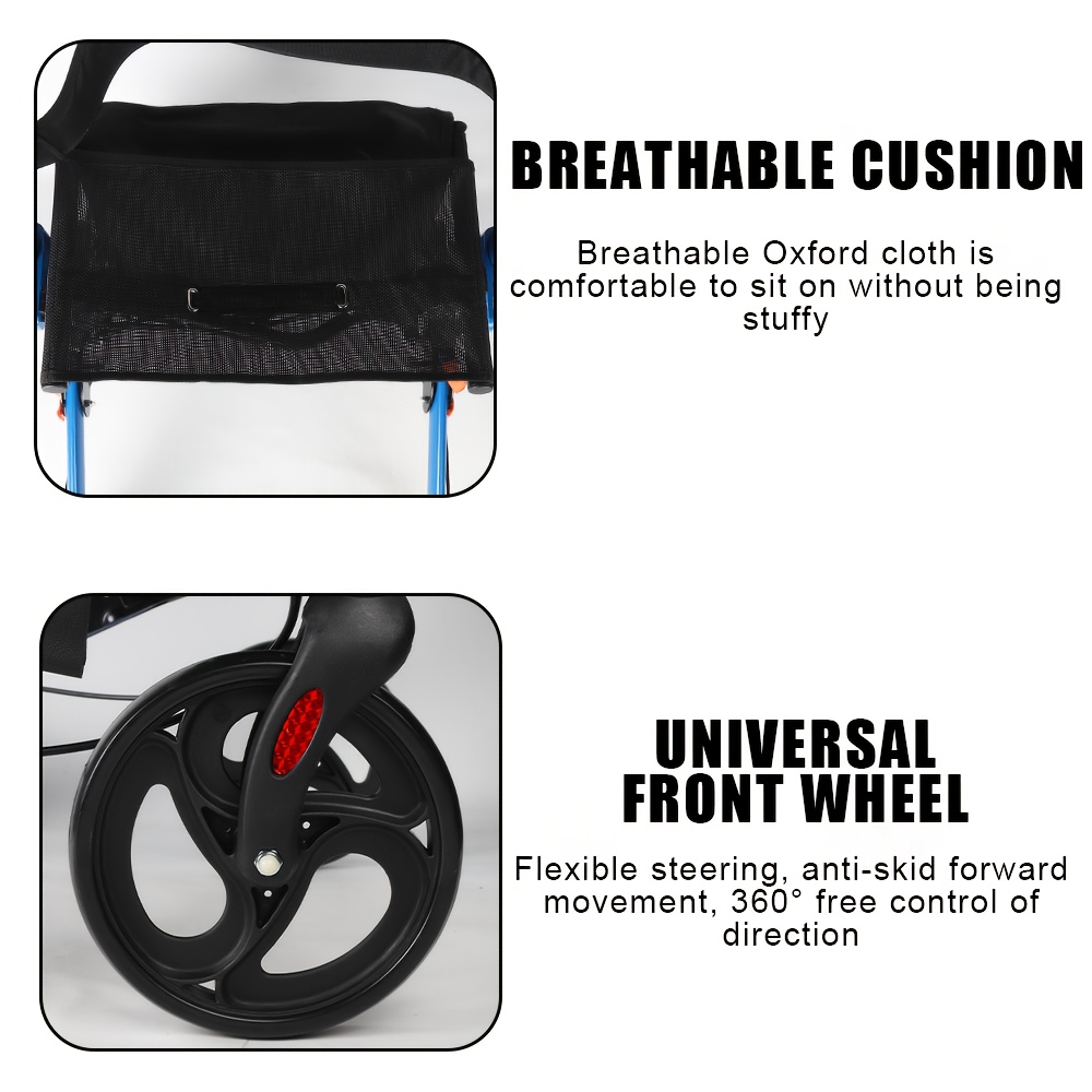 4 Wheel Walkers With Seat And Brakes For Seniors, Rollator Walker With Seat, Backrest, Basket, Large Wheels- Easy Folding Senior Walker Lightweight Mobility Walking Aid For Adult