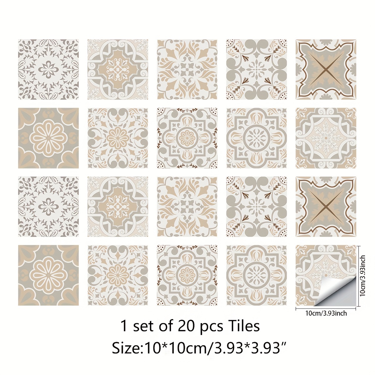TEMU 20pcs Mandala Style Hard Tile Stickers Pvc Waterproof Wall Stickers Kitchen Backsplash Oil-proof Stickers Floor Decorative Stickers Optional *