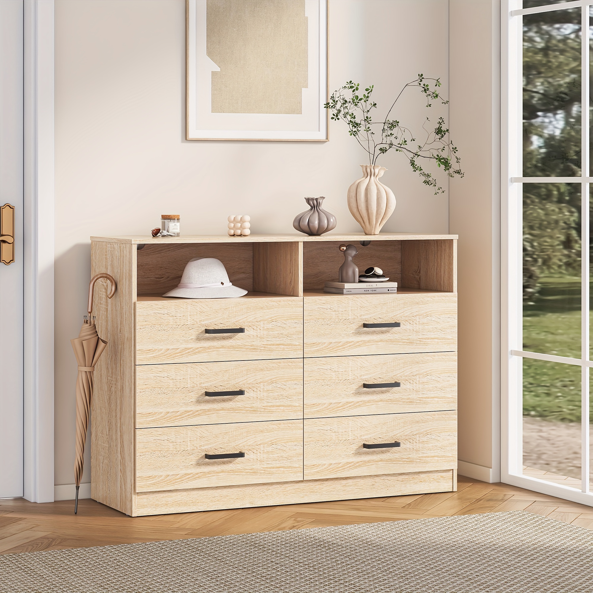 6 drawers dresser bedroom wooden dresser open - Temu