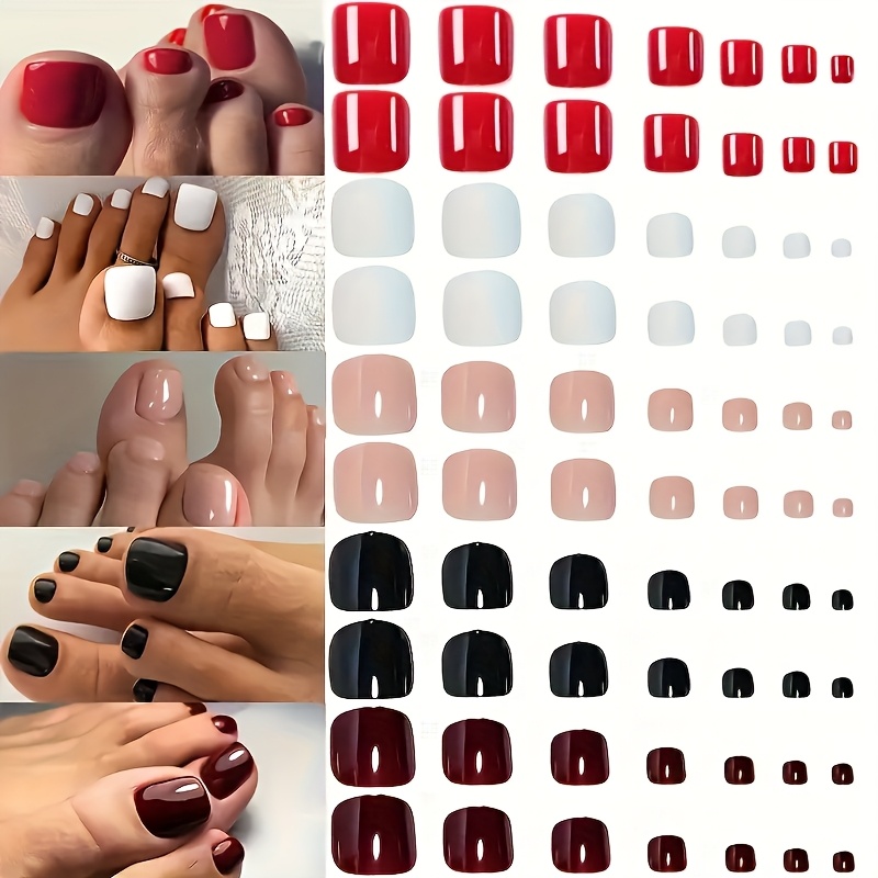 E-shop 120 Stück – von solide, kurzen, quadratischen Zehennägeln zum sofortigen Upgrade Looks, Rot, Schwarz, Nude, Weiß, Dunkelrot, Vollständige