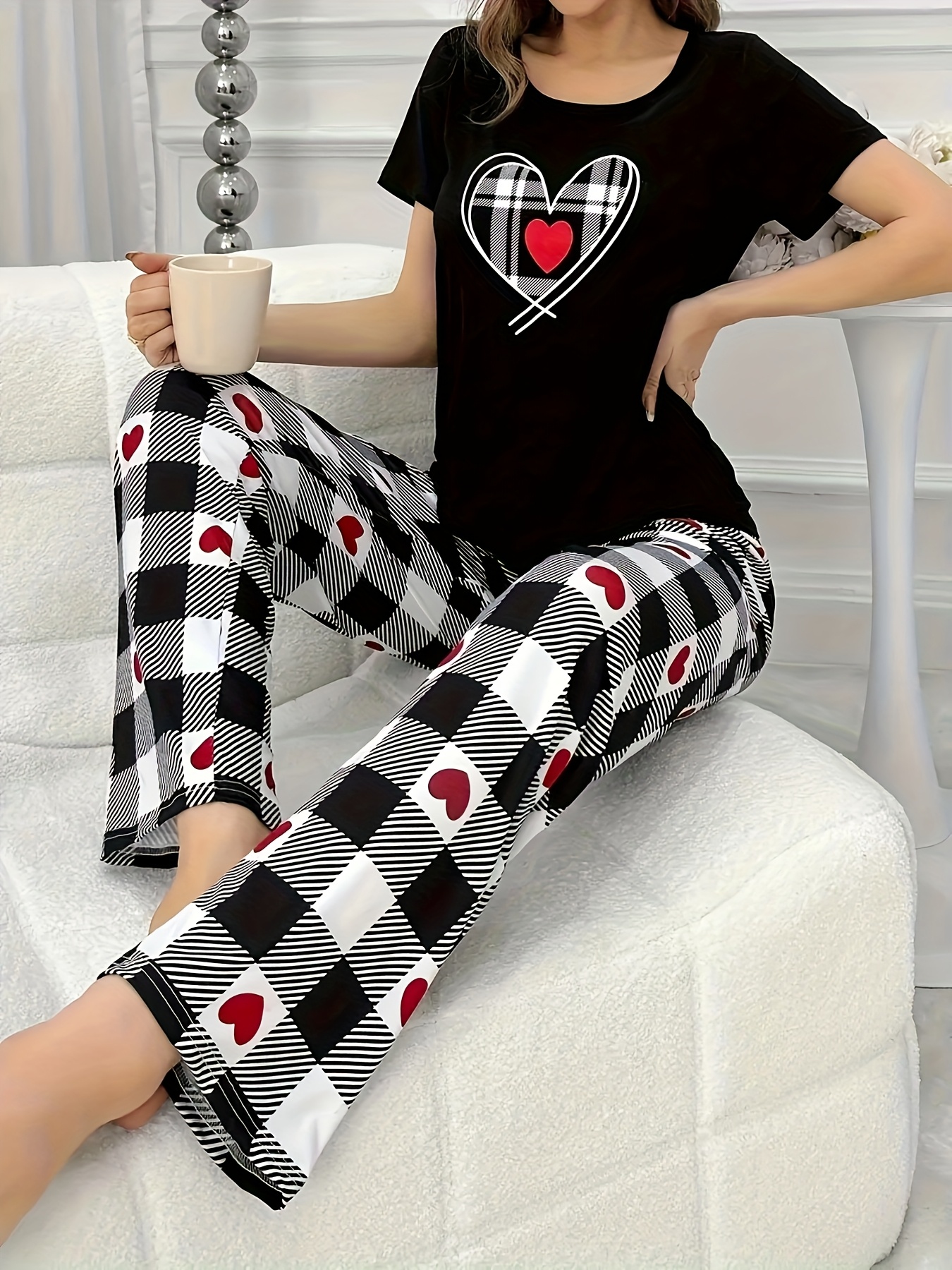 3 pajama sets casual short sleeve round neck top elastic - Temu