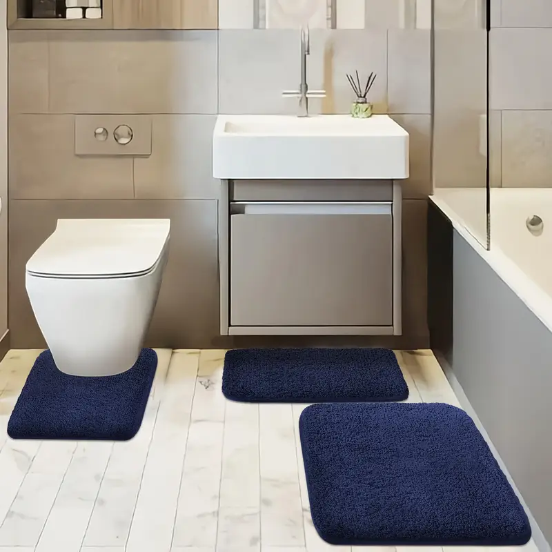 three piece set of extra thick bathroom soft floor mats simple washbasin mat bathtub absorbent pad bath mat toilet seat Product details 9