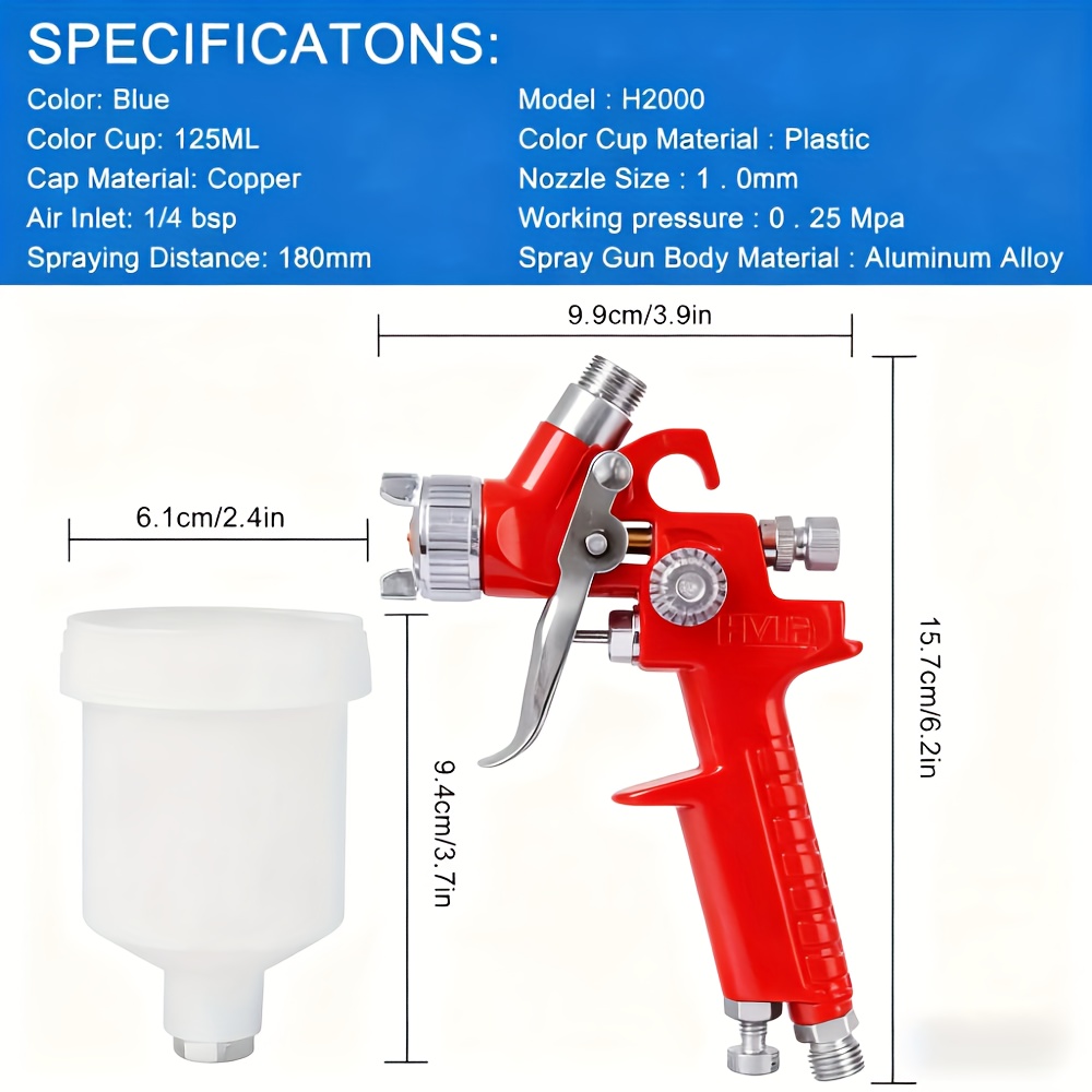 mini hvlp spray gun with 0 5mm 0 8mm 1 0mm nozzles selectable bore size gravity feed for precise painting projects durable aluminum construction precise spraying ergonomic spray gun Product details 6