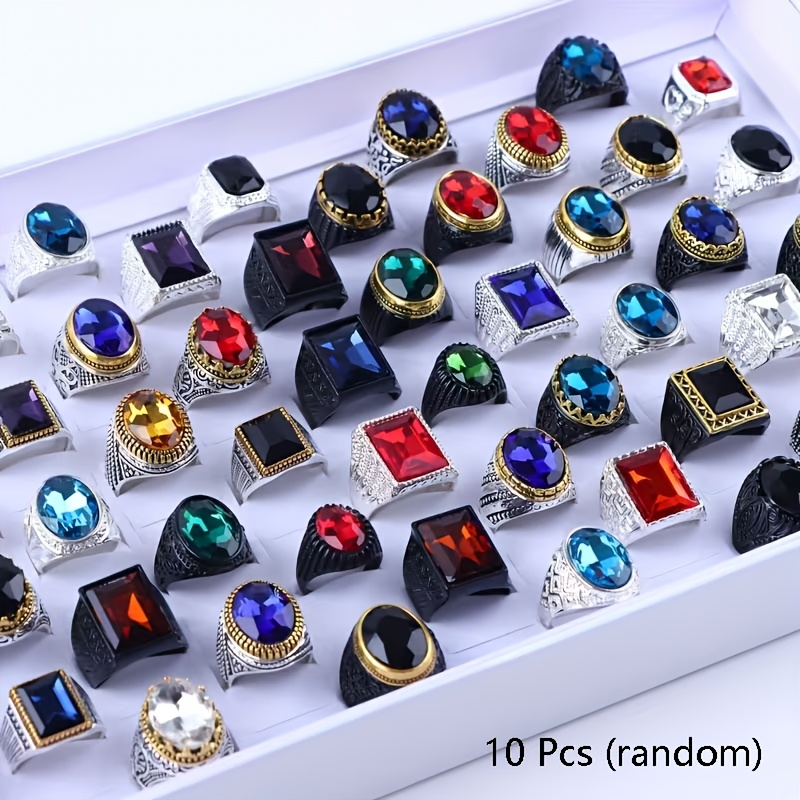 TEMU 10pcs Men's Geometric Ring Set, Elegant And Luxurious Mixed Styles, Multi-pair Couple's Rings For Parties, Weddings, And Daily Wear, Finger