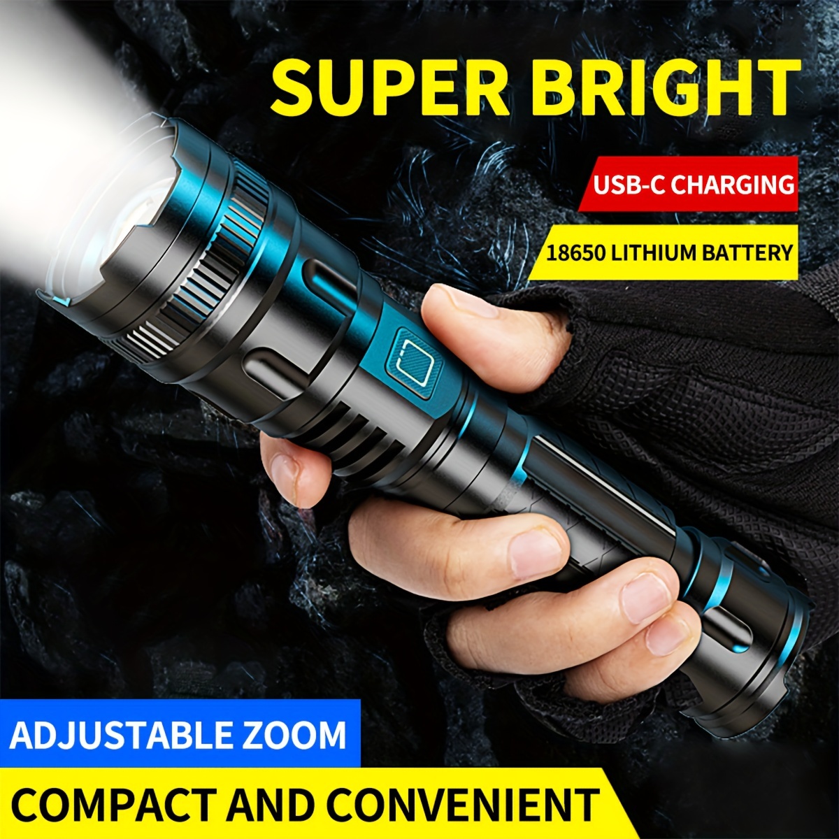 

Led Flashlight - Adjustable , Water-resistant With 3 , Usb Rechargeable Tactical For Camping, Hurricane Preparedness & Dog