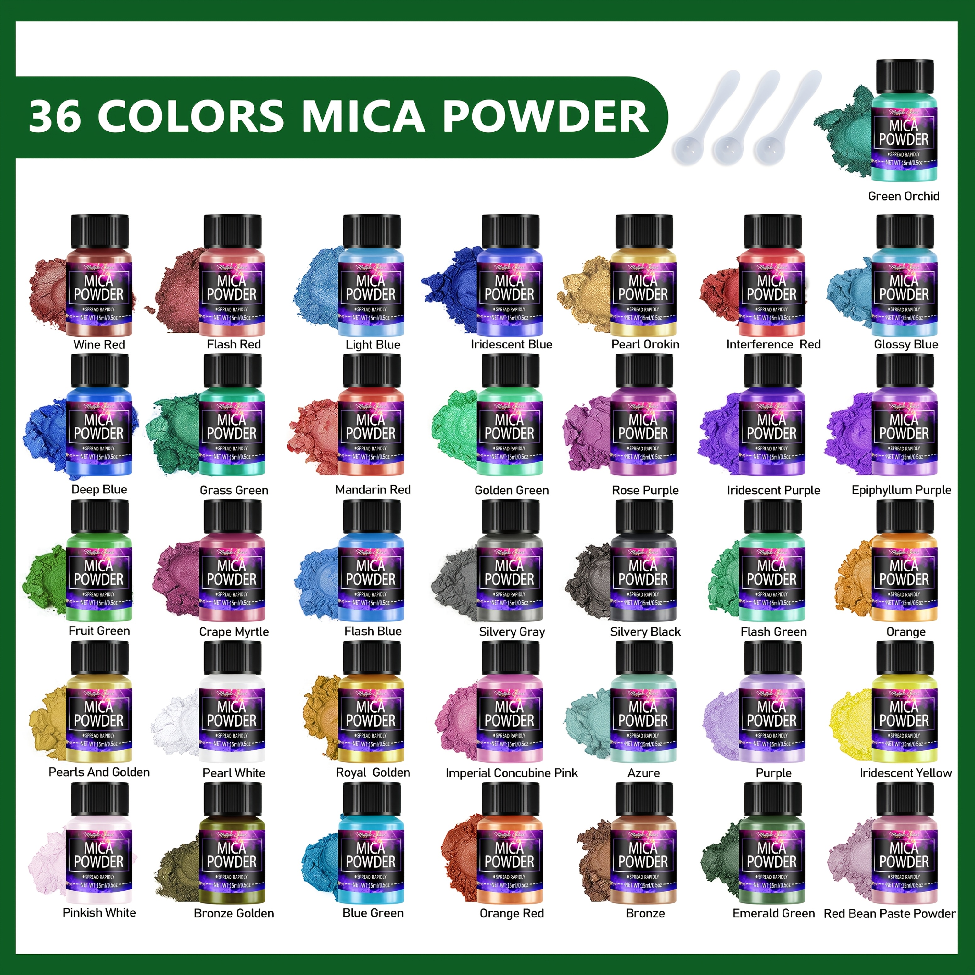 Image of 36 Colors Mica Powder, Pearlescent Color, 15ml/bottle Of Powder For Epoxy Resin, Jewelry Making, Candle Making, Painting Dye And Smile