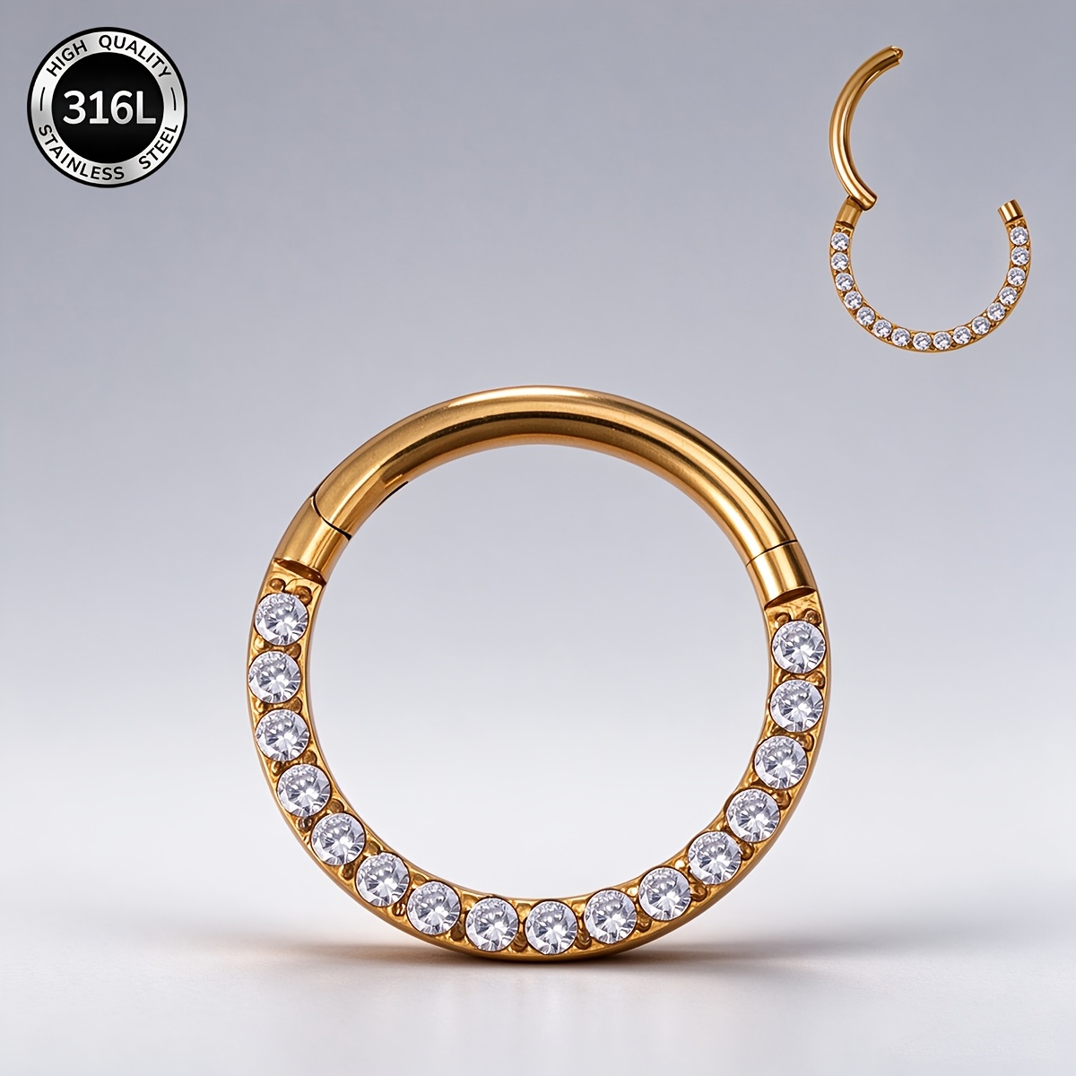 316L Stainless Steel Hinged Segment Septum Piercing Ring