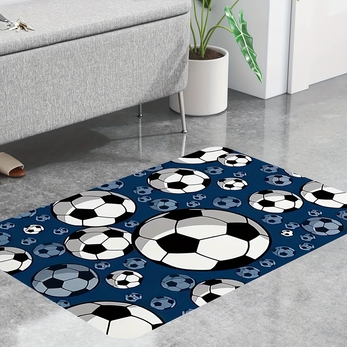 TEMU 1pc Football Geometric Pattern Thin Flannel Printed Carpet For Bedroom Room Non-slip Indoor Carpet Short Pile Carpet Mat Sizes Thickness 0.39