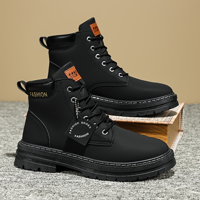 1 Pair KOONEXY Heavy-Duty Ankle Boots - All-Terrain Lace-Up, Anti-Slip PVC Outsole, Beige/Tan, PU/Fabric Upper - for Hiking, Motorcycle Riding, Skateboarding, Construction Work - Multiple Extended Sizes Available. All-Season Outdoor Casual Hiking