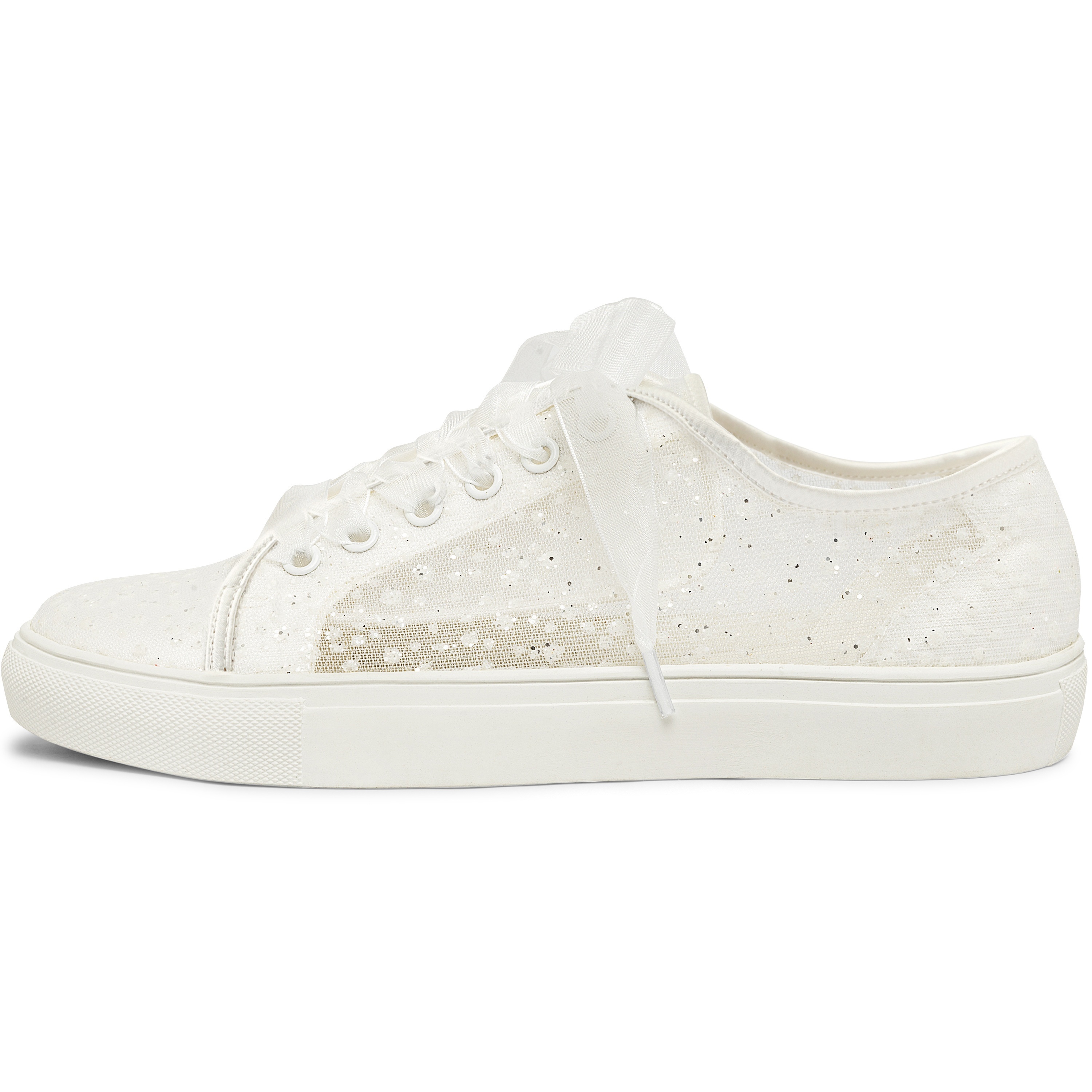 JIAJIA 8832A Trouwschoenen Bruids Sportschoenen Flats Bruid Tennis Schoenen Veter Sportschoenen Kleur Ivoor,Grootte 42 EU