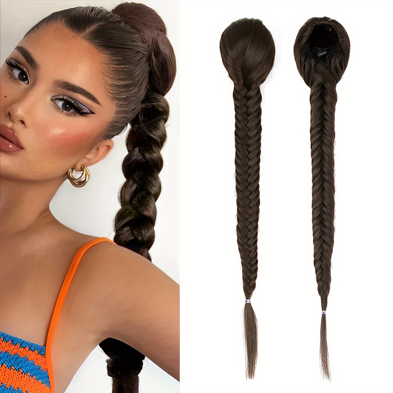 1pc elegant curly wave tail ponytail extension 16 inch fishbone braided clip in hair for women synthetic wavy ponytail with drawstring unisex adult   christmas new year gift details 1