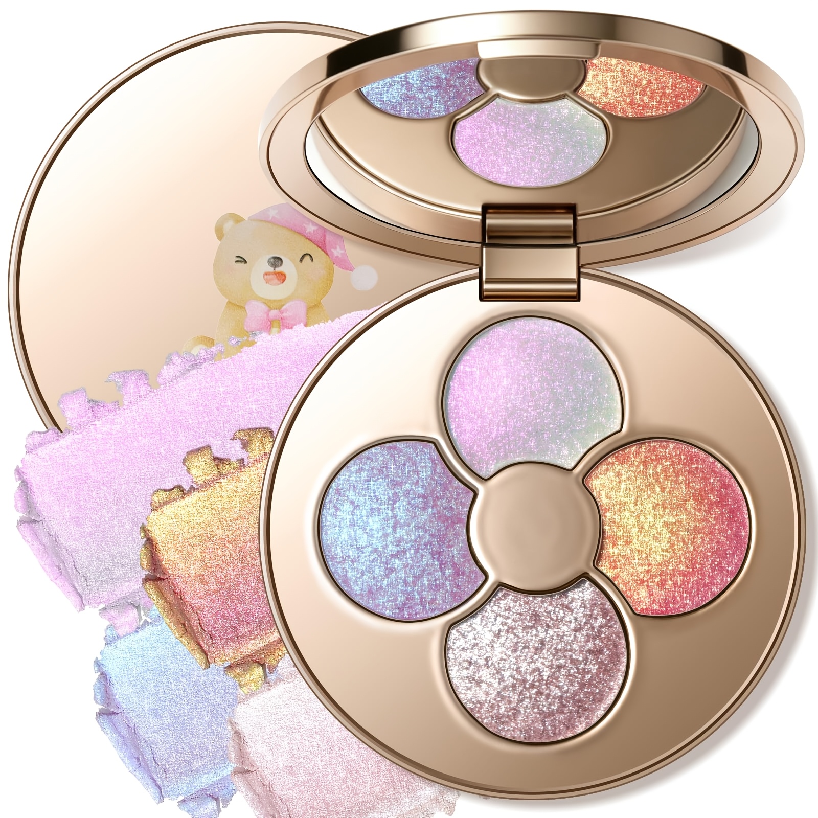 TEMU 4-color Glitter Eyeshadow Palette (cute ) - Pigmented, Multi-colored Metallic Eyeshadow For A , Suitable For Parties And Casual Attire.