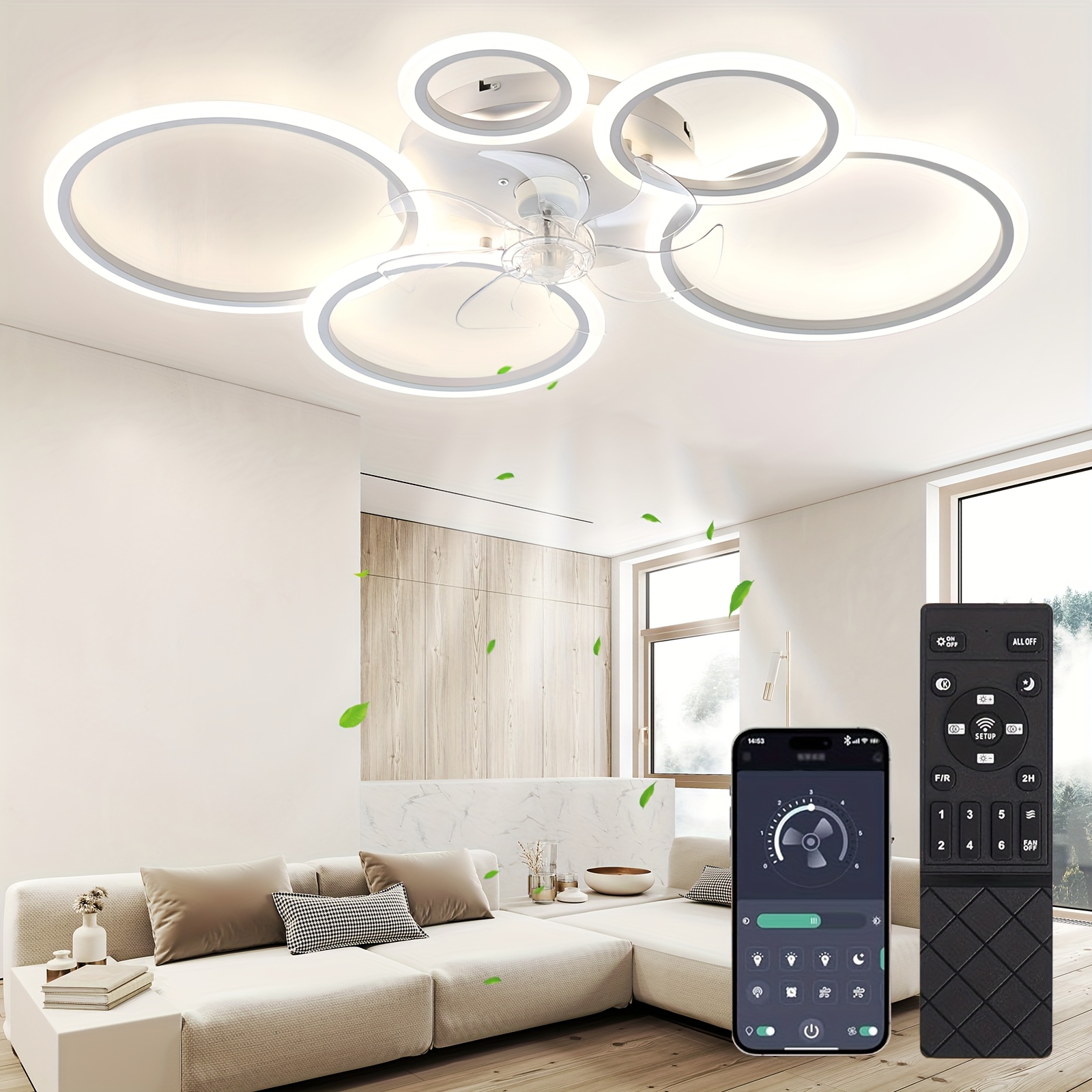 Image of Ceiling Fan With Light, Led Ceiling Fan With Light, Quiet Lamp With Fan, Dimmable With 6 Speed Settings, For Bedrooms, Living Rooms, Dining Rooms And Kitchens