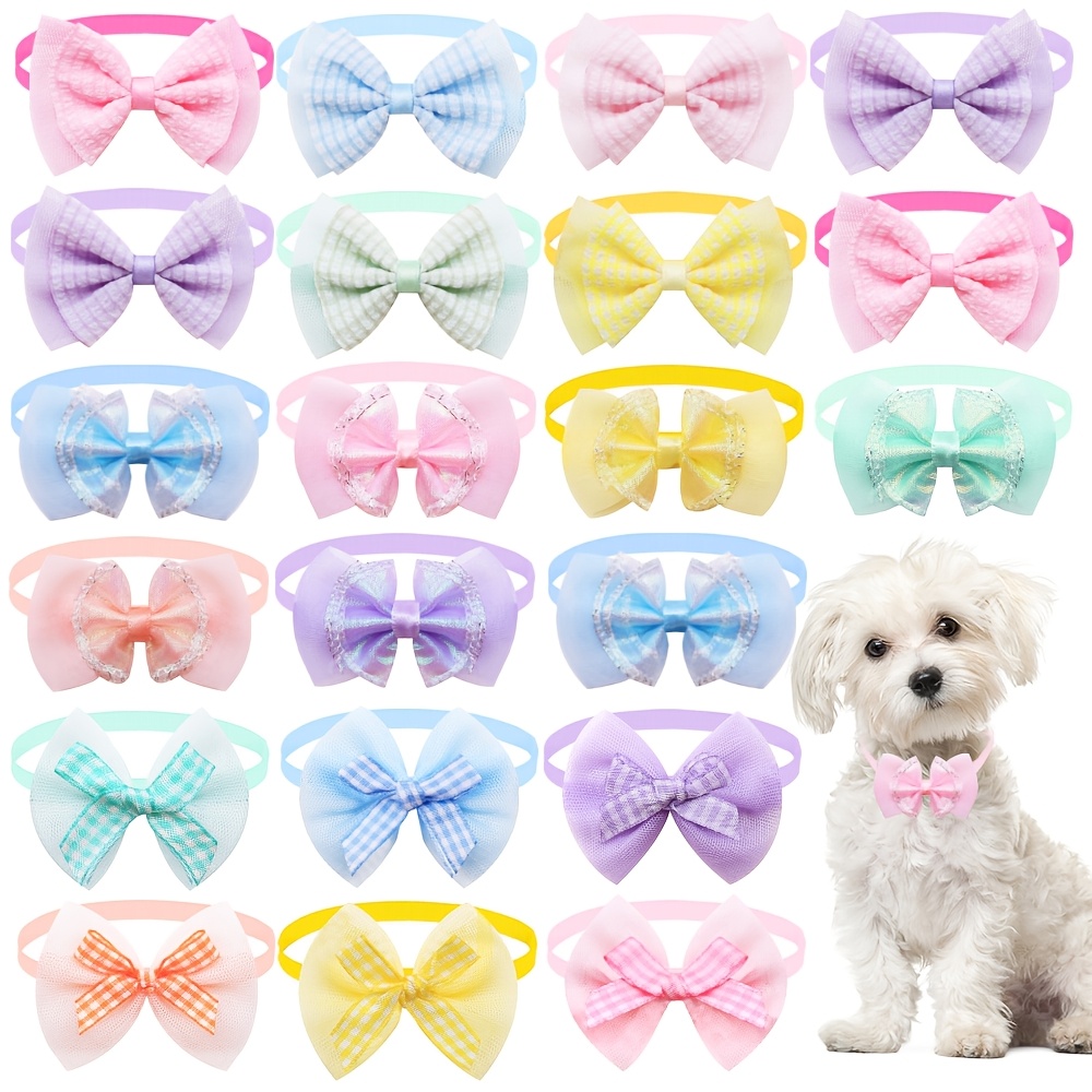 TEMU 10 pièces Nœuds Papillon en Dentelle à Carreaux pour Chiens et Chats, Mignons pour Animaux, Accessoires de Toilettage Ajustables