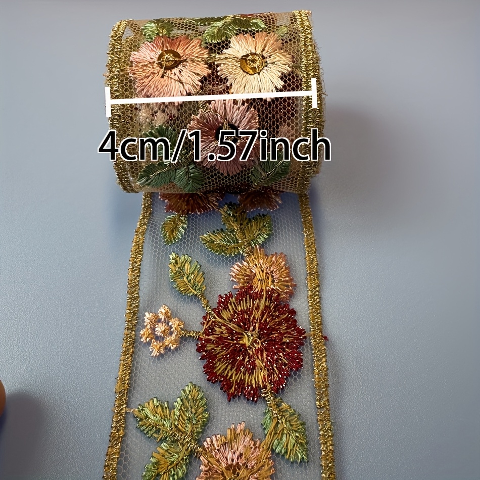 TEMU 1 Yard de Ruban de Dentelle Florale Brodé , Idéal pour Vêtements, Articles de Mode, Chapeaux, Robes de Mariée, Encolures, Manches et Divers