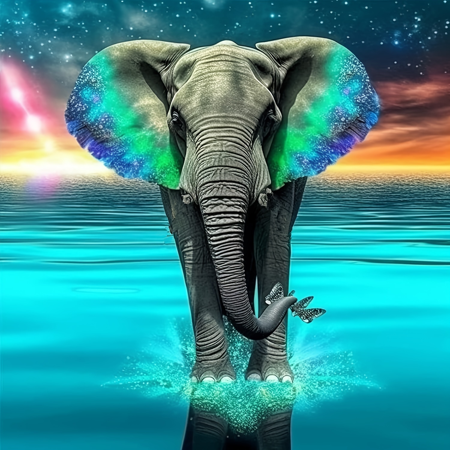 

1pc Of 7.9*7.9 Inches 5d Diy Diamond Art Painting, Green Elephant Animal, Full Diamond Diamond Art Painting, Embroidery Kit, Handmade Home Decoration