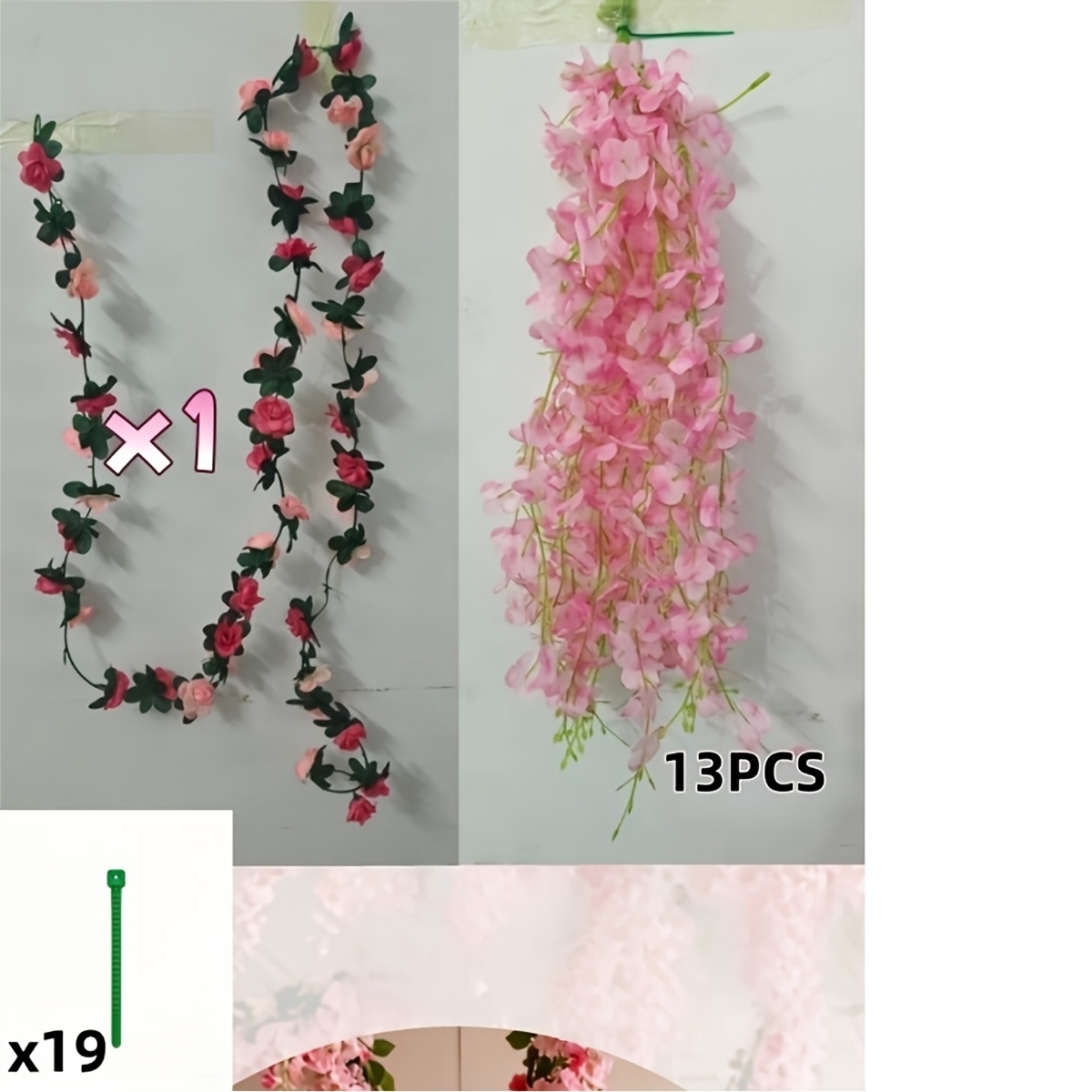 TEMU Ensemble de réaliste (1 tige principale, 13 groupes de fleurs de et 19 élastiques de fixation), fleurs luxuriantes et réalistes, idéal pour les