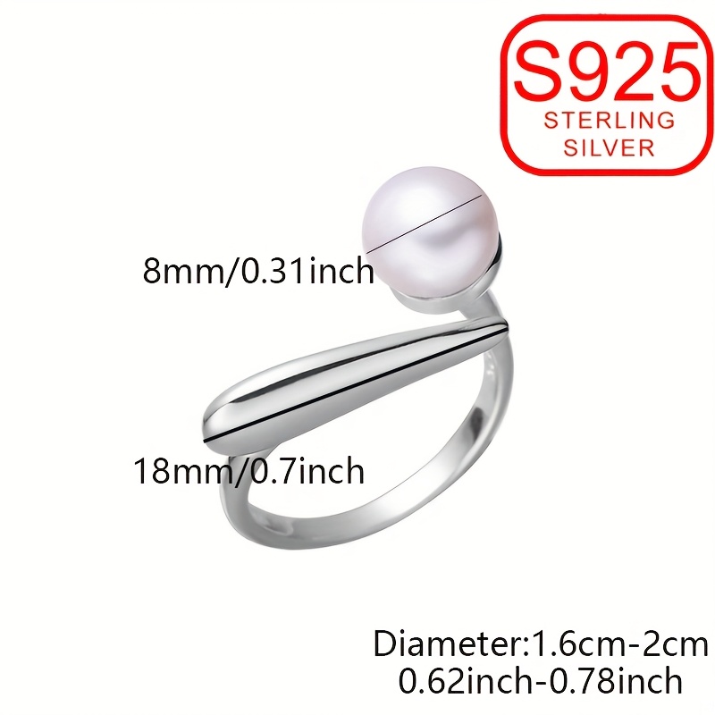 925 Silver Ring w/ Pearl Adjustable Geometric Band for Daily Wear