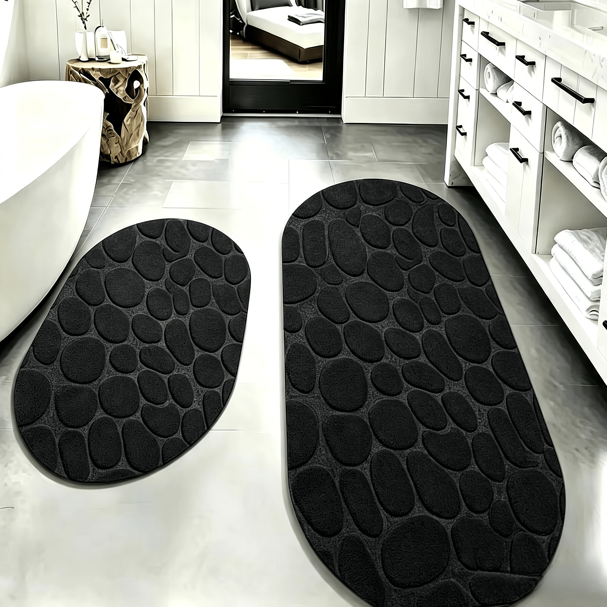 Image of 2pcs Set Of Soft Bath Mats, Non-slip, Washable, Pebble Texture Design, Suitable For Bathroom, Bedroom, Kitchen, Living Room, Home Decor, Decor