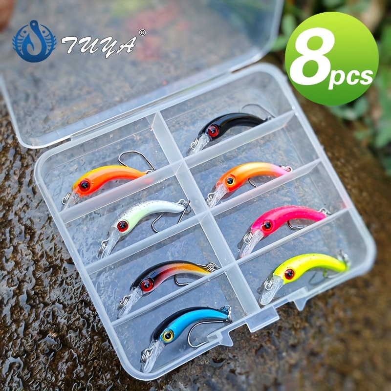 E-shop 8 Stück Köder Künstliche Köder, Minnow Köder Micro Fisch Köder Mini Bow Einzelhaken Köder Künstlicher Köder Reis Wurm Fels Micro Wurf Typ Set