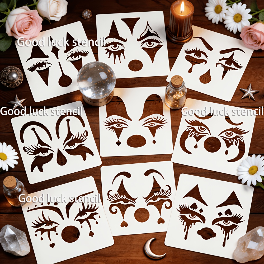 TEMU 9 Clown Eye Templates, 6x6 Inches, Washable And Reusable For Crafts, Walls, Canvases, Textiles, Inspirational Art , Poster Making, Made Of Pet
