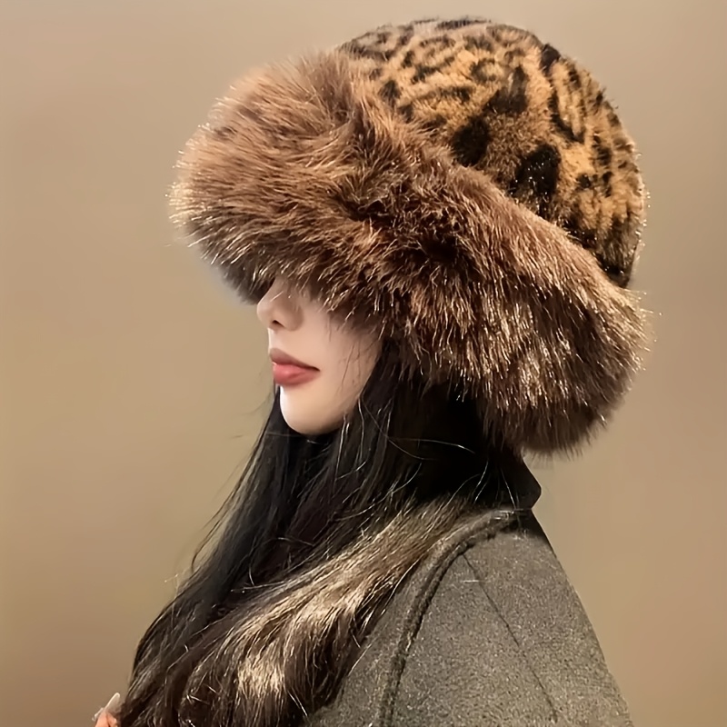 

1pc Women's Fashion Leopard Print Fur Hat - , Lightweight, Winter Outdoor Activities, Wedding, Fantasy Themed, 100% Polyester, Snap Closure, Solid Color, Cozy And Trendy