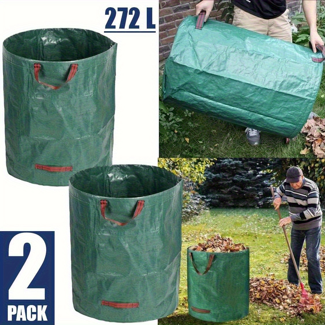 TEMU 2-pack Heavy Duty Large Capacity Lawn Leaf Bags With 4-handle Collapsible Compost Bin - Heavy-duty Garden Waste Bags Suitable For Garden, Lawn,
