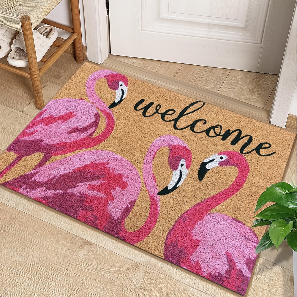 

Chic Pink Flamingo Welcome Doormat - Non-slip, Machine Washable Polyester Rug For Home Decor | Bedroom, Bathroom, Entryway