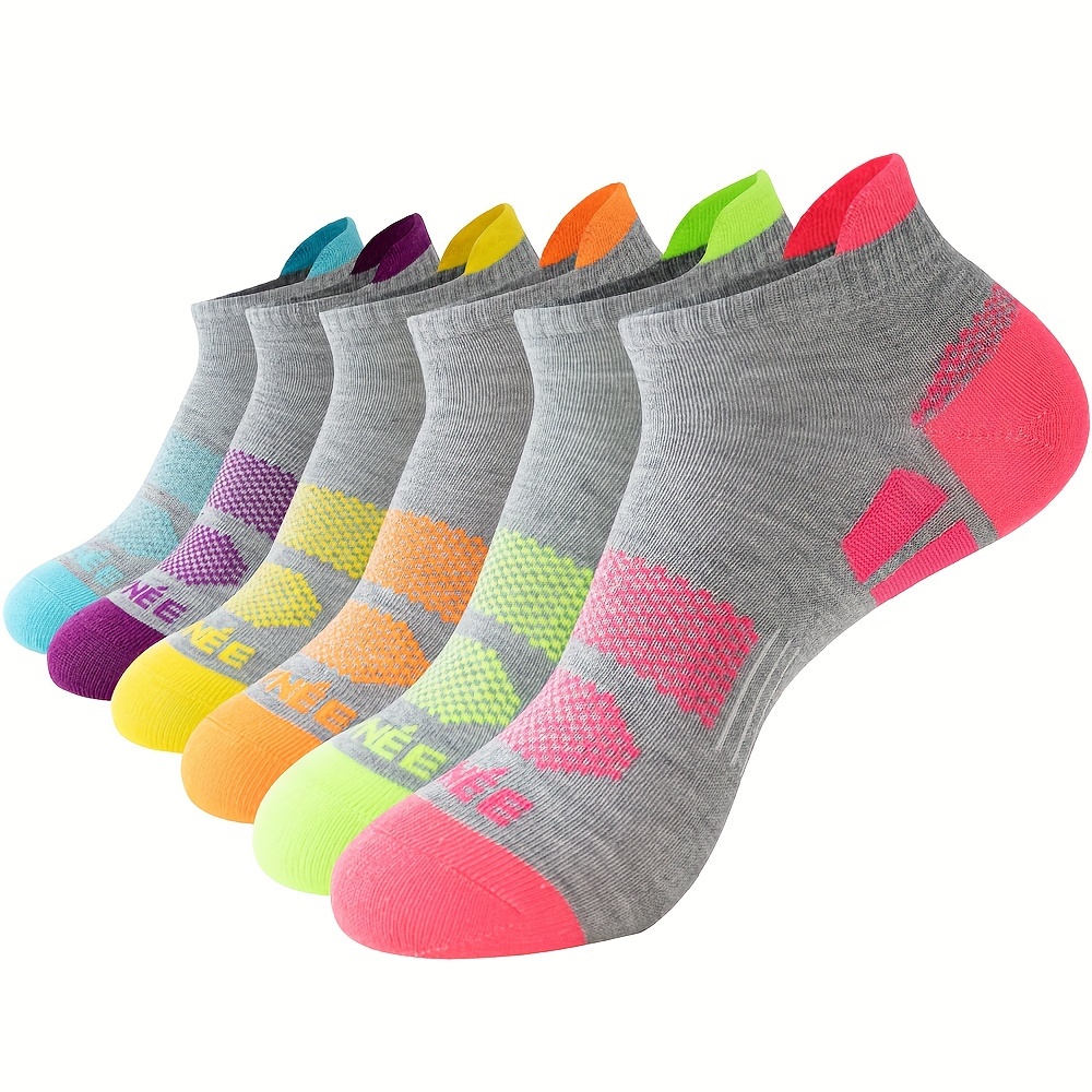 

6 Pairs Colorblock Athletic Socks, Casual & Breathable Cushioned Low Cut Ankle Socks, Women's Stockings & Hosiery